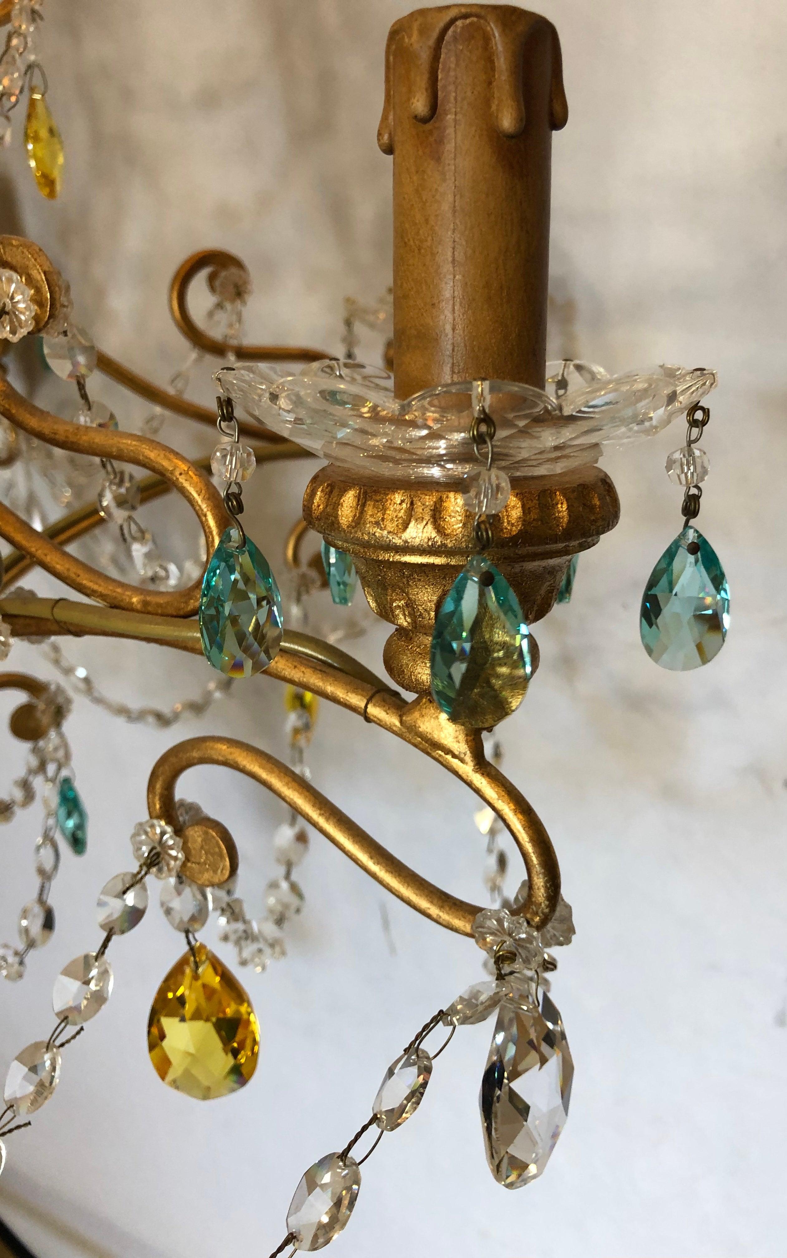 20th Century Neoclassical Handcrafted Italian Gilt Metal and Crystal Chandelier by Alba Lamp For Sale