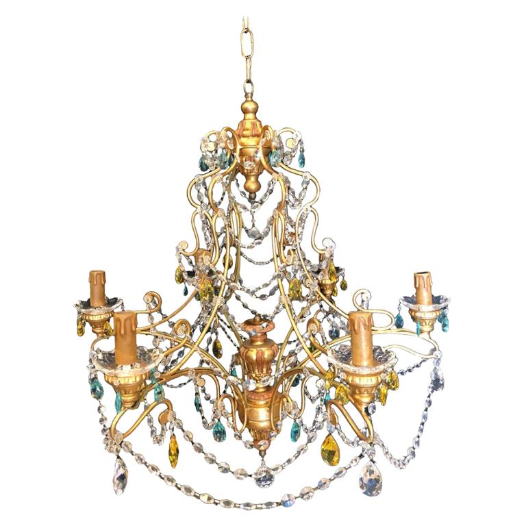 Neoklassischer handgefertigter italienischer Kronleuchter aus vergoldetem Metall und Kristall von Alba Lamp im Angebot