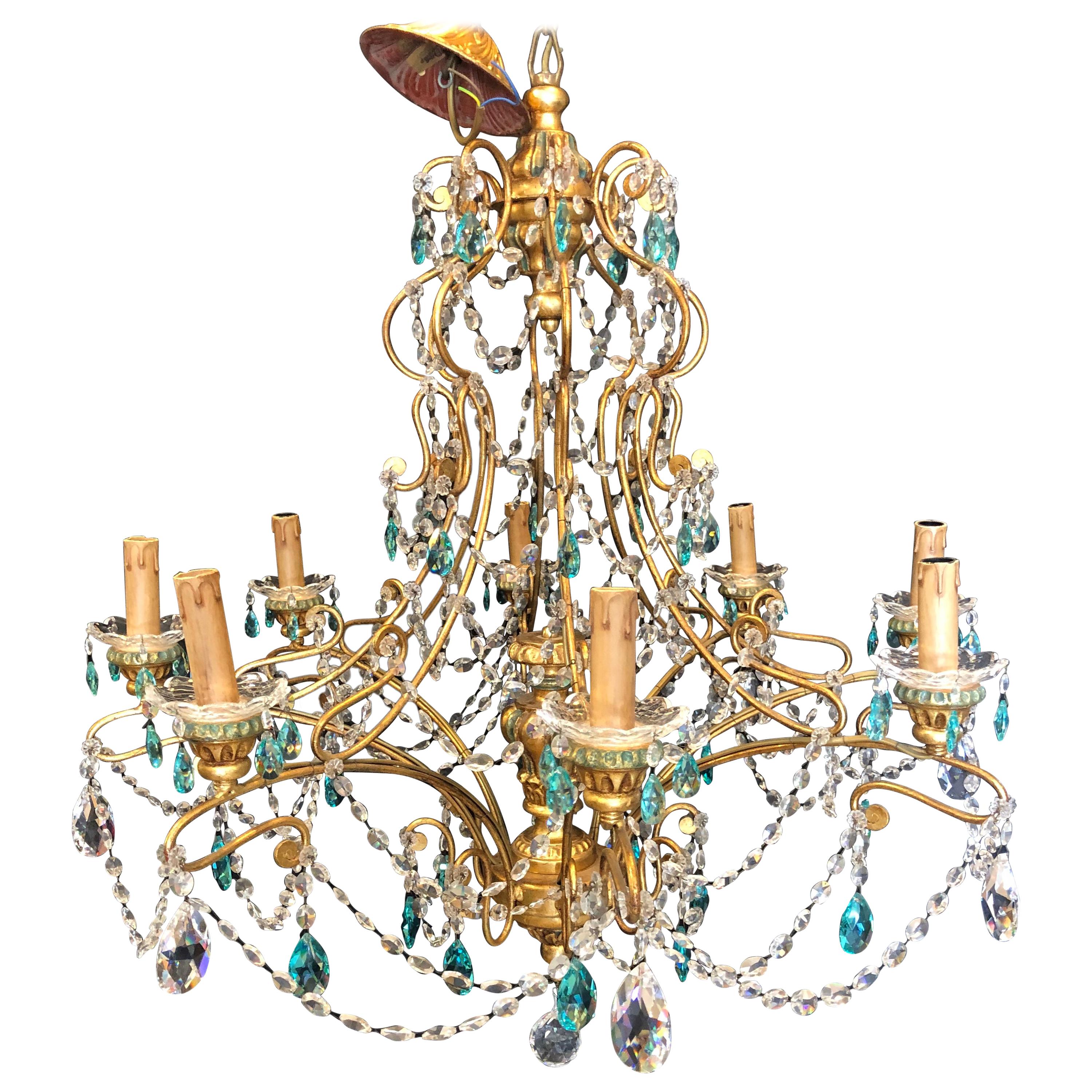 Neoclassical Handcrafted Italian Gilt Metal and Crystal Chandelier