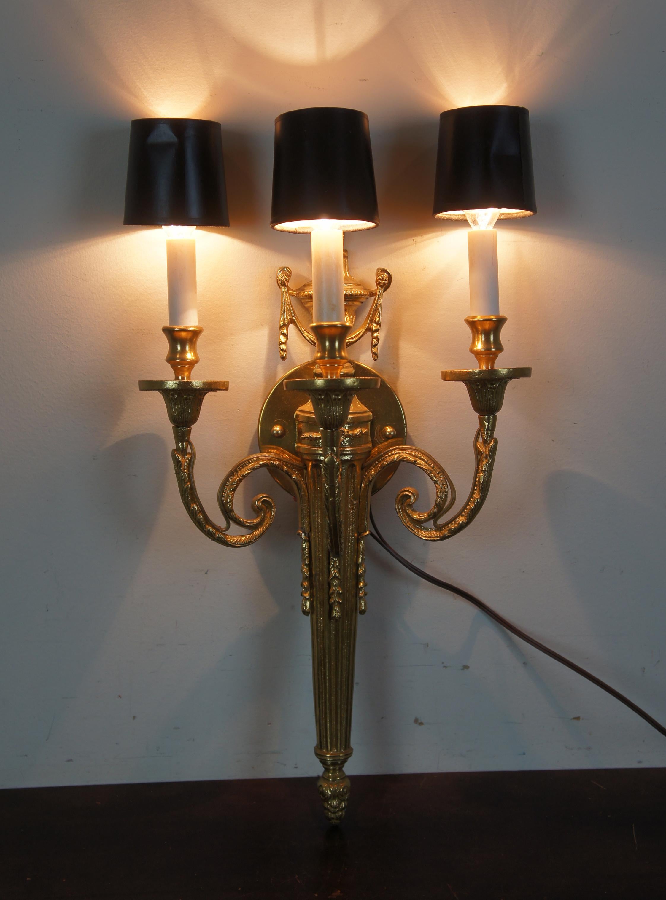 Neoclassical Hollywood Regency 3-Light Gold Candelabra Torchiere Wall Sconce 8