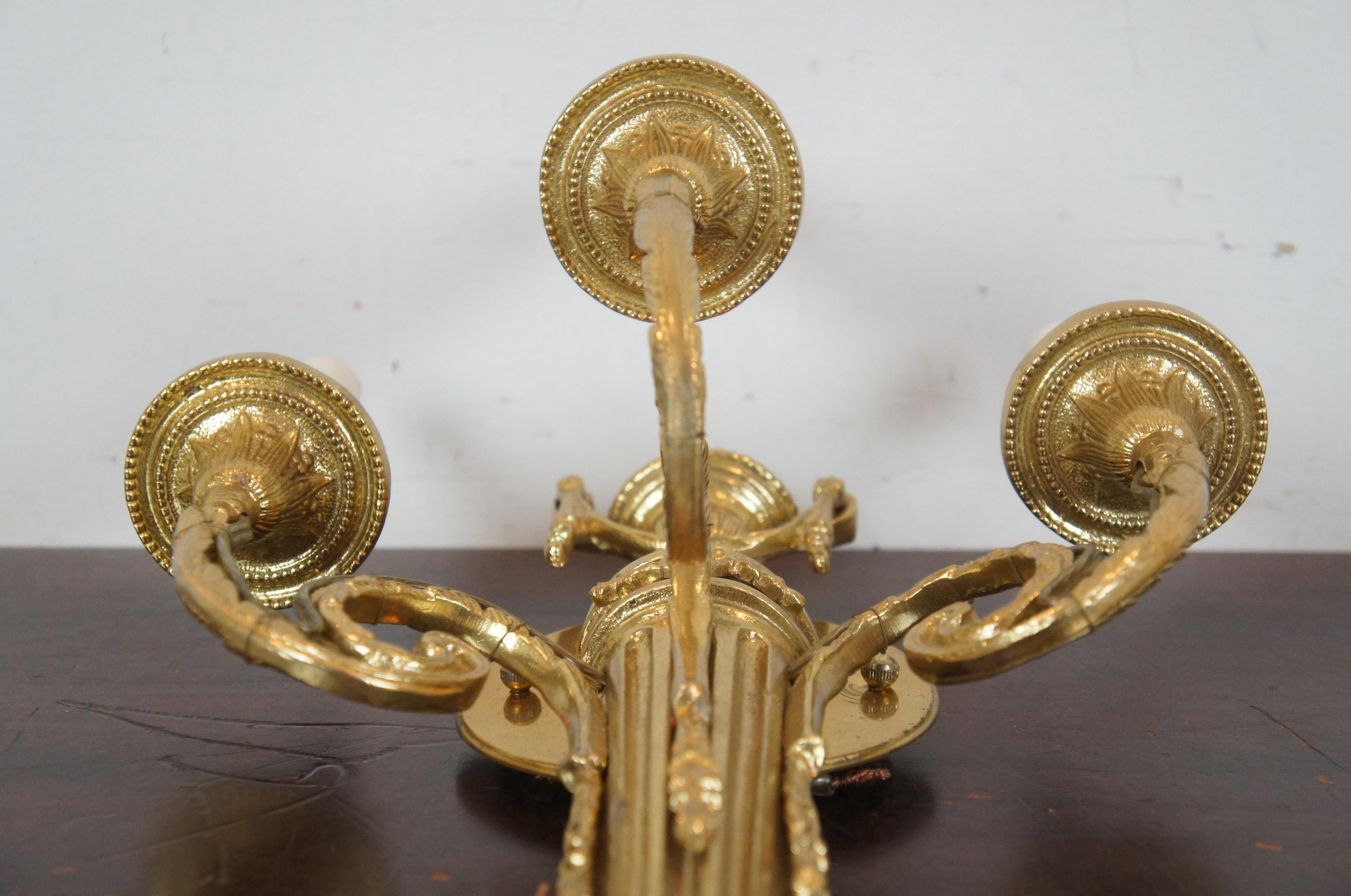 Neoclassical Hollywood Regency 3-Light Gold Candelabra Torchiere Wall Sconce 1