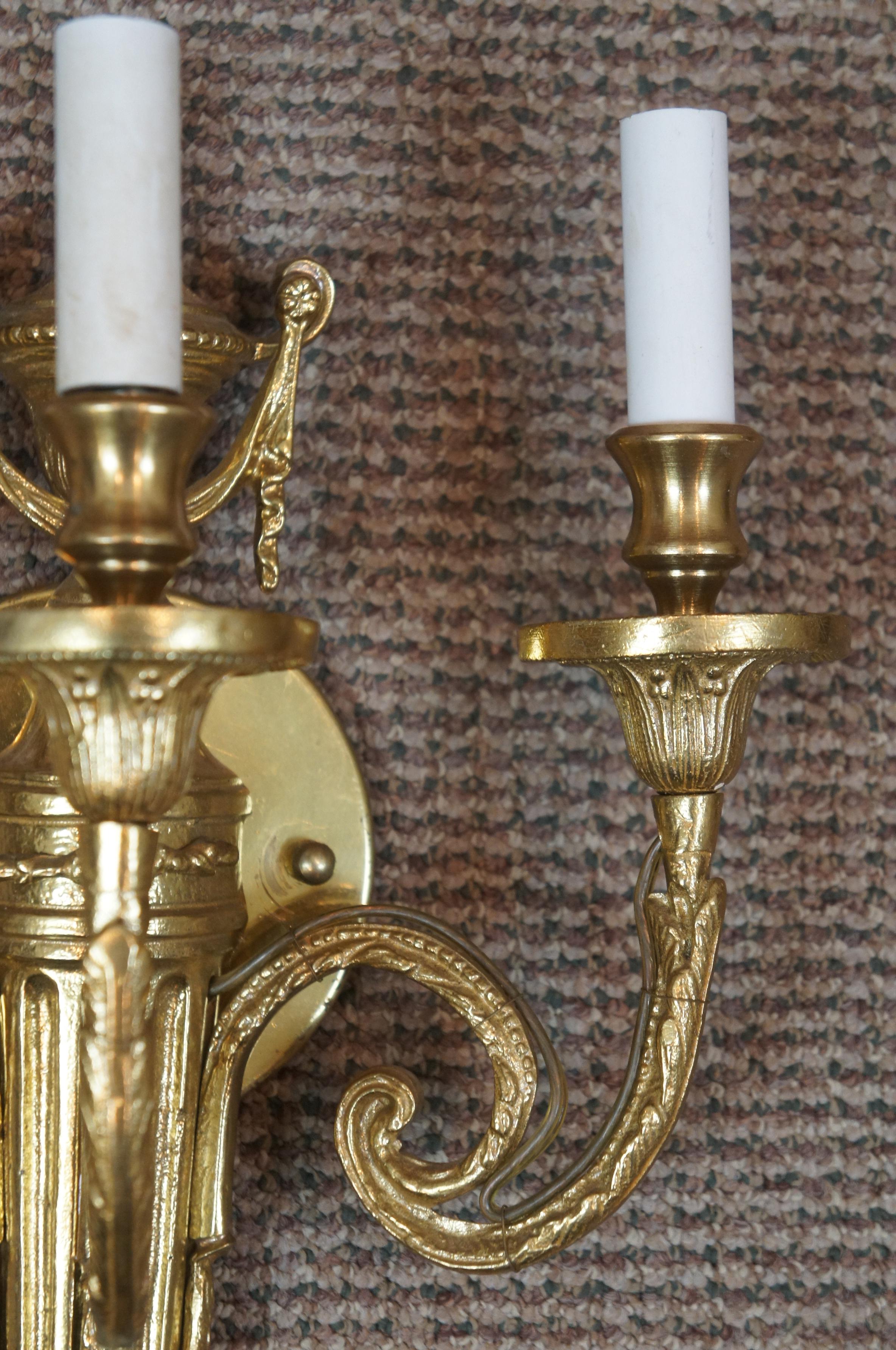 Neoclassical Hollywood Regency 3-Light Gold Candelabra Torchiere Wall Sconce 2