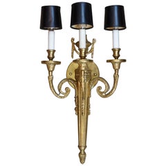 Neoclassical Hollywood Regency 3-Light Gold Candelabra Torchiere Wall Sconce