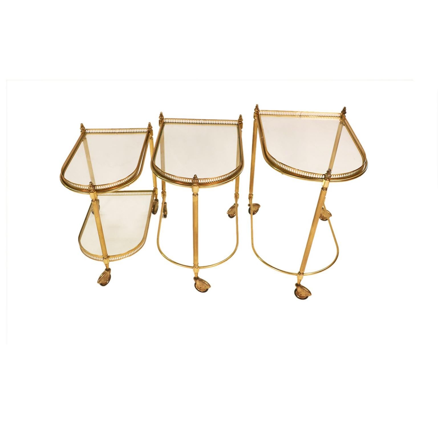 Neoclassical Hollywood Regency Brass Glass Nesting Tables For Sale 1