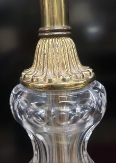 Neoclassical Hollywood Regency Ormolu and Crystal Cut Column Table Lamps, a Pair