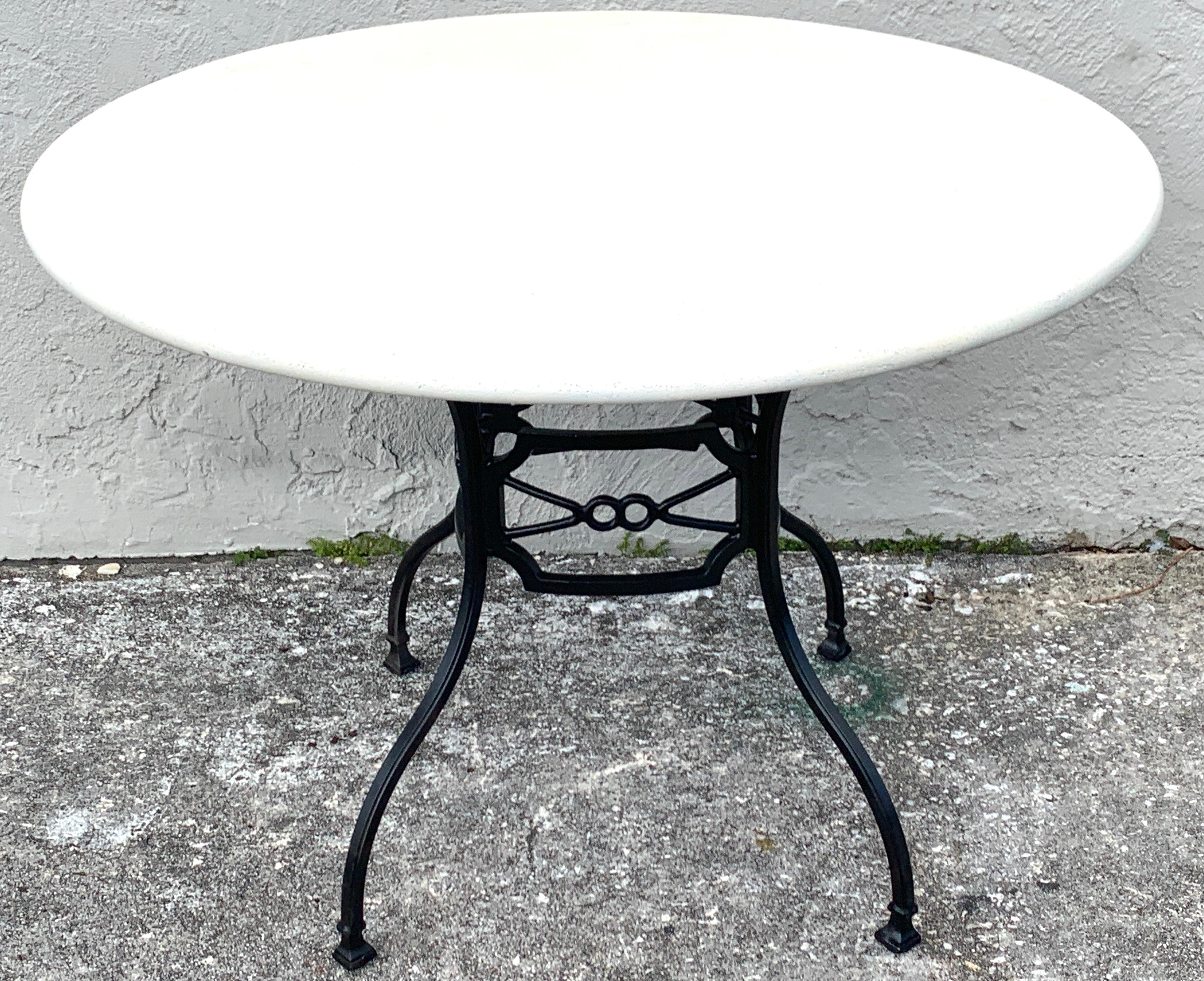 Painted Neoclassical Horse-Bit & Travertine Garden/Patio Table Provenance Celine Dion For Sale