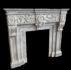 Neoclassical Imperial White Marble Fireplace, Italy, 1790