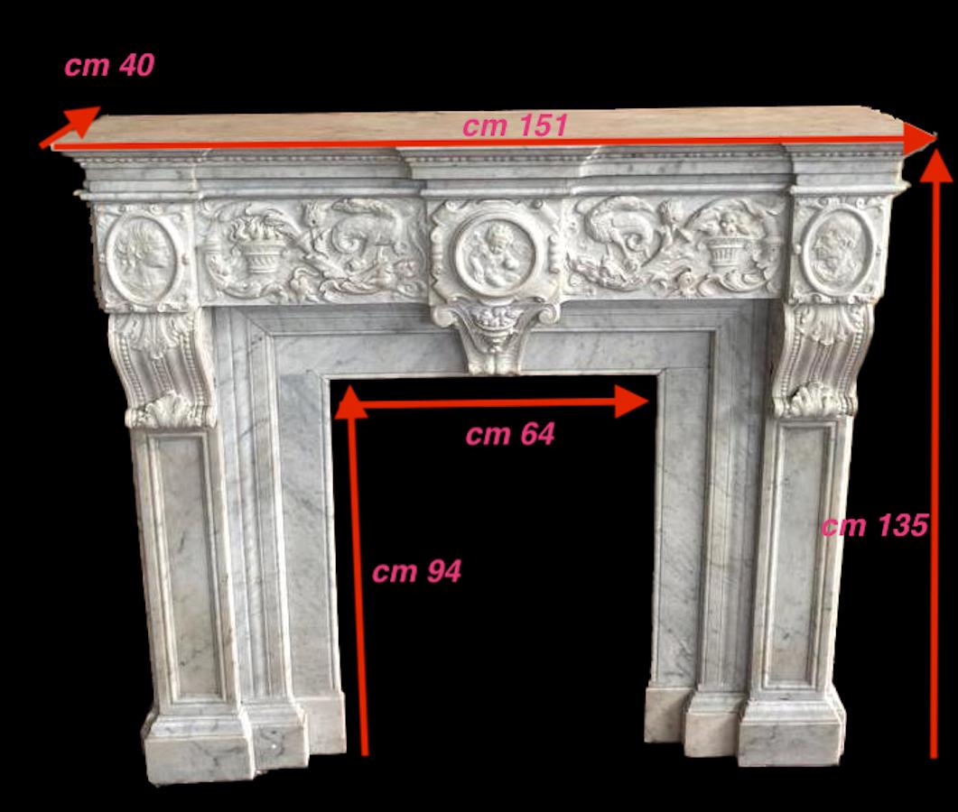 Louis XVI Neoclassical Imperial White Marble Fireplace, Italy, 1790 For Sale