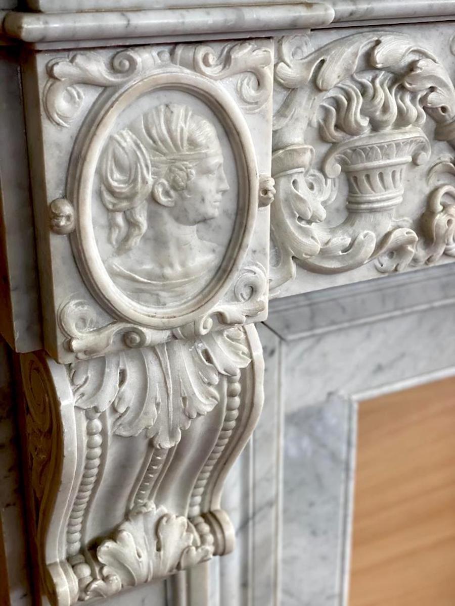 French Neoclassical Imperial White Marble Fireplace, Italy, 1790 For Sale
