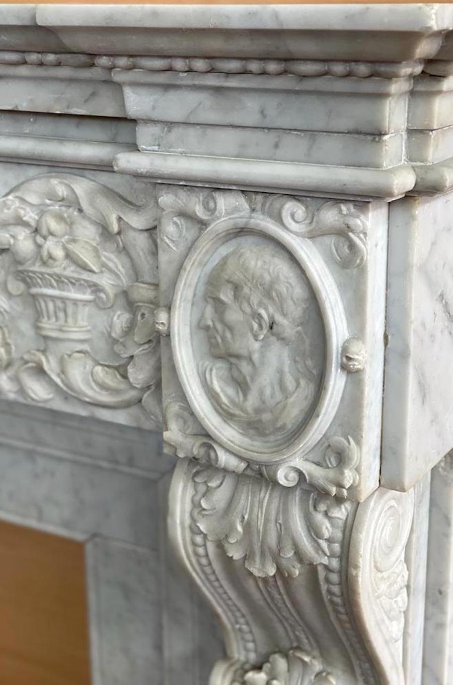 18th Century and Earlier Neoclassical Imperial White Marble Fireplace, Italy, 1790 For Sale