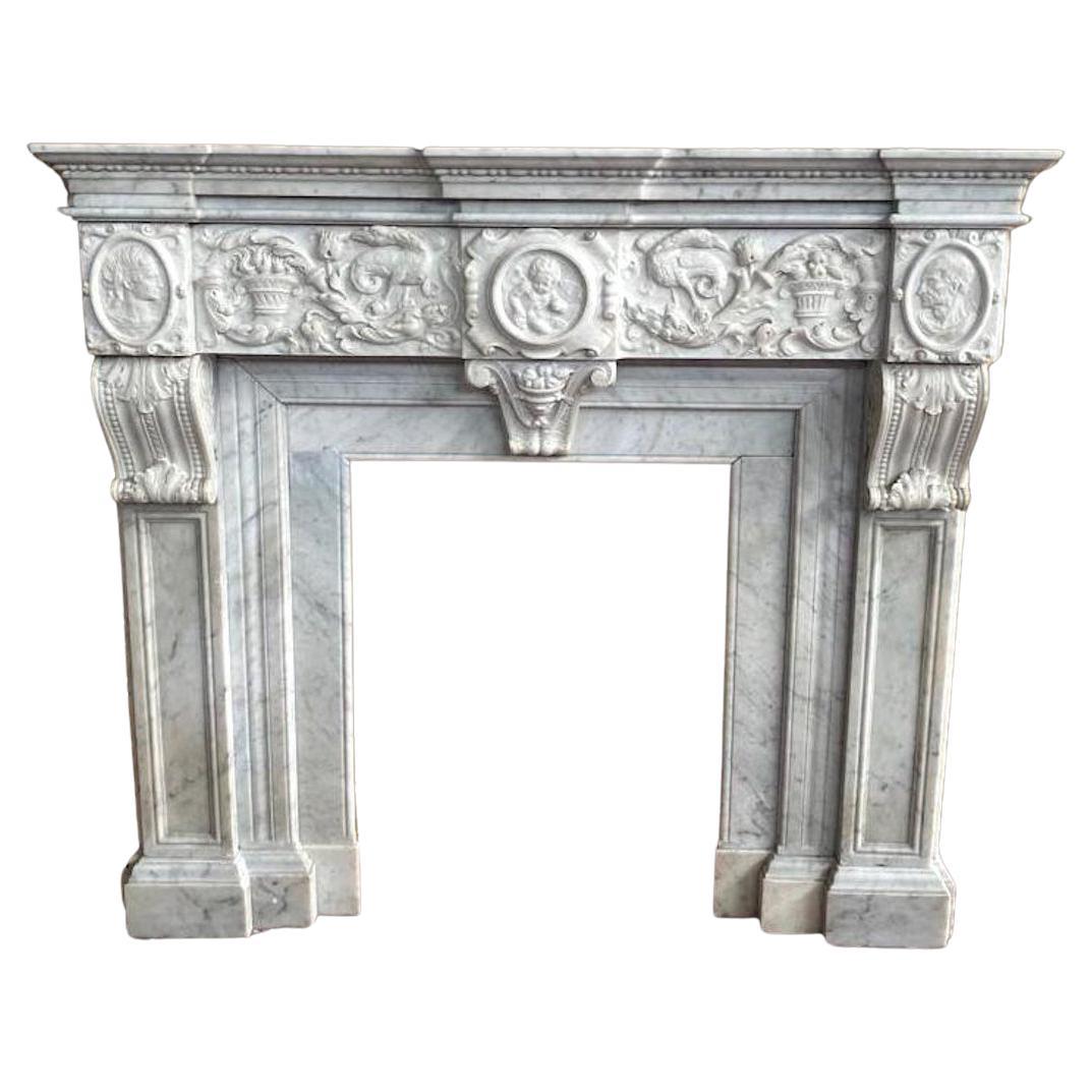 Neoclassical Imperial White Marble Fireplace, Italy, 1790 For Sale