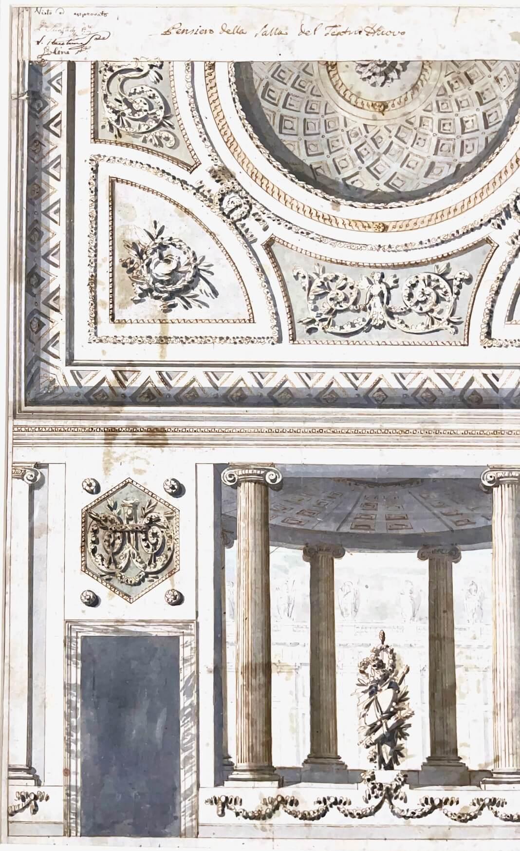Italian Neoclassical Ink & Watercolor Architectural Elevation, Italy, circa 1780 For Sale
