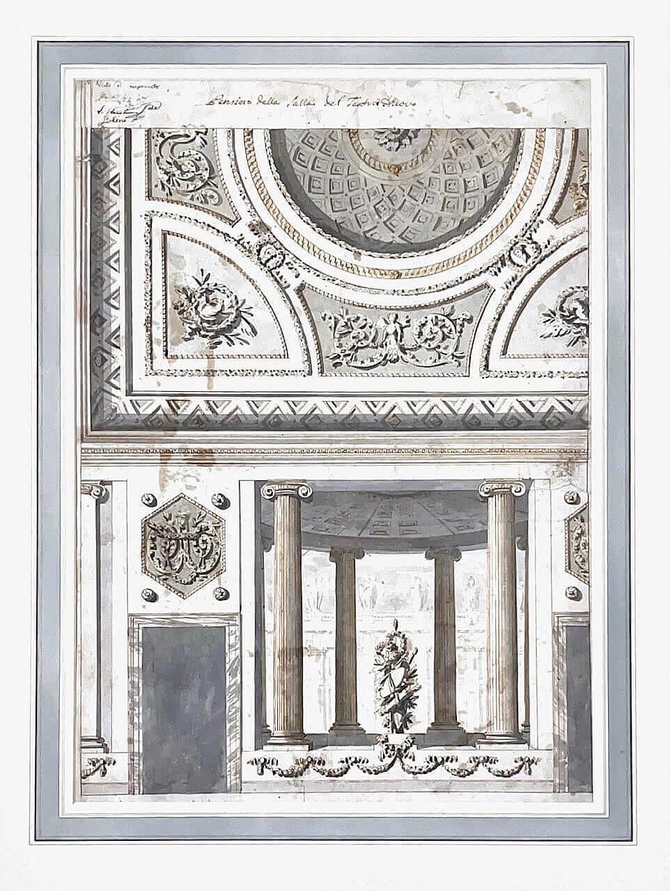 Hand-Painted Neoclassical Ink & Watercolor Architectural Elevation, Italy, circa 1780 For Sale
