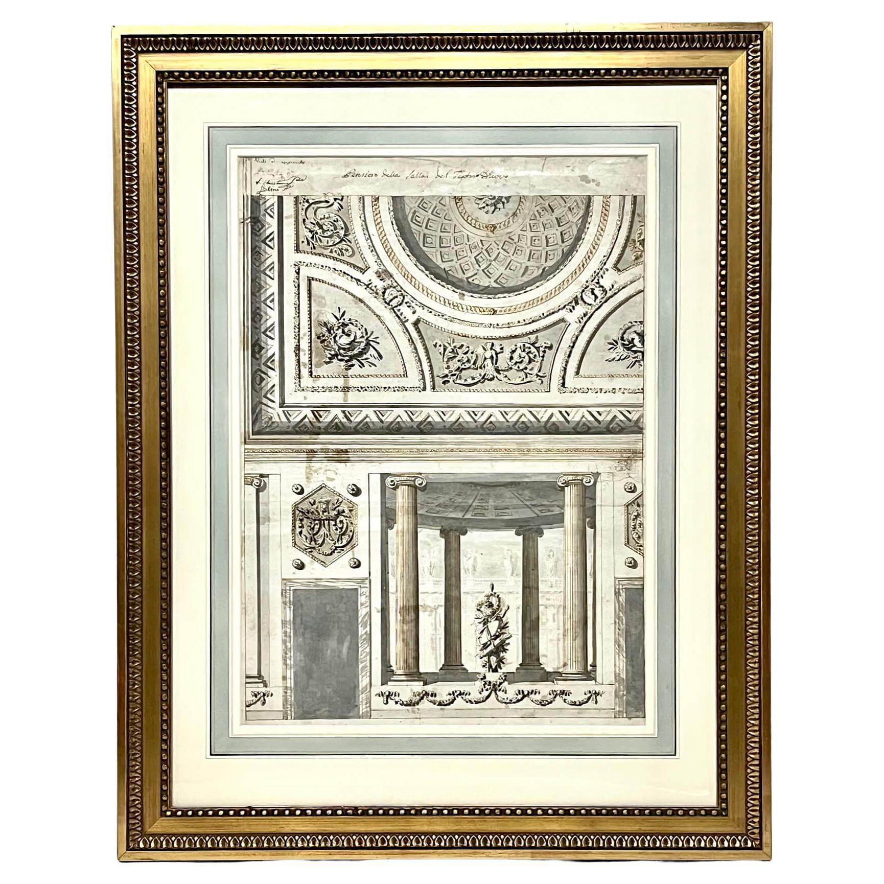 Neoclassical Ink & Watercolor Architectural Elevation, Italy, circa 1780 For Sale