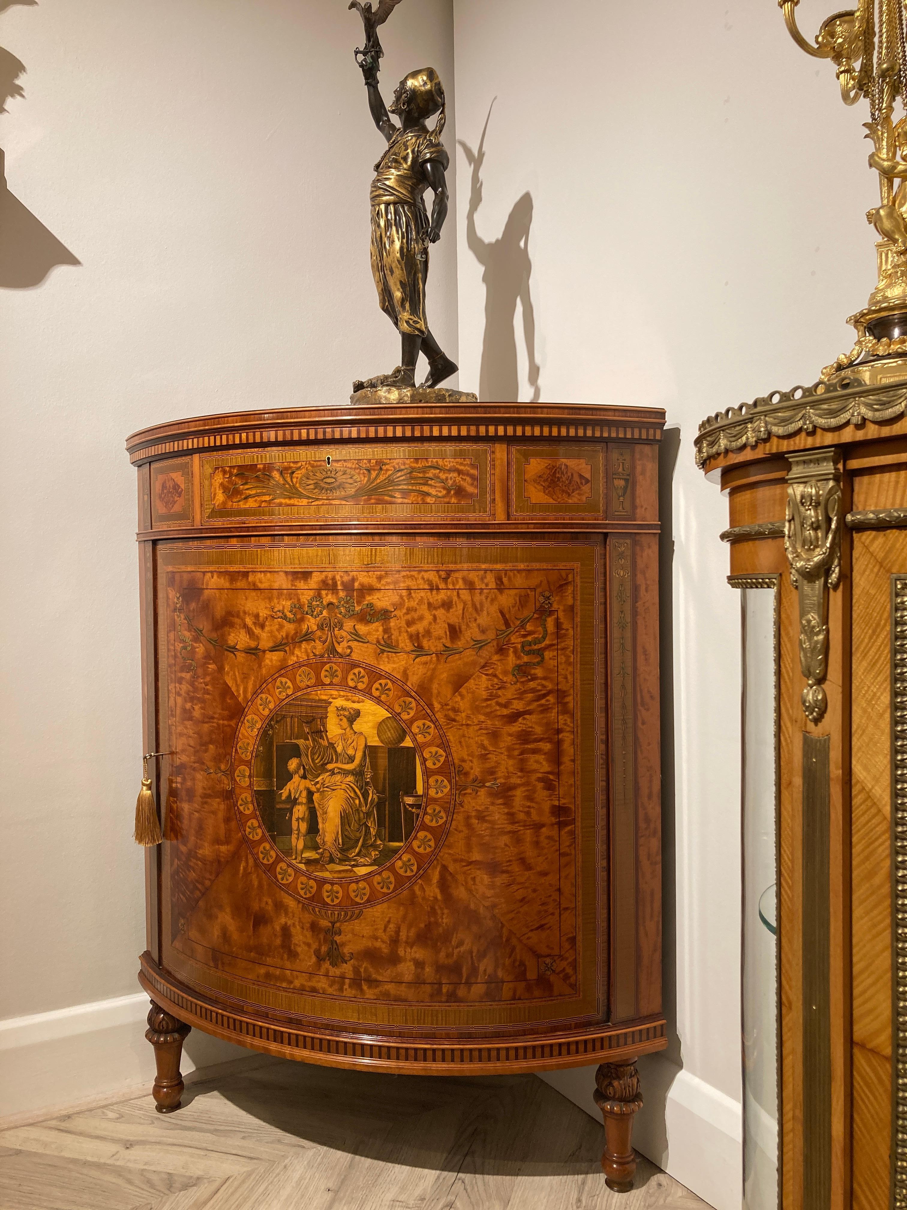 Satinwood Neoclassical Inlaid Corner Cabinet of the Neo-Classical Revival Period For Sale