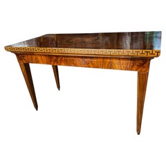 Neoclassical Inlaid Italian Writing Desk With Elm and Walnut Burl Veneer