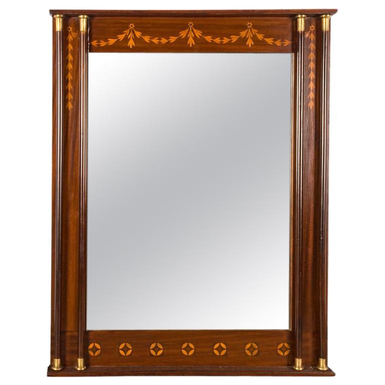 Neoclassical Inlaid Wood Mirror with Columns For Sale