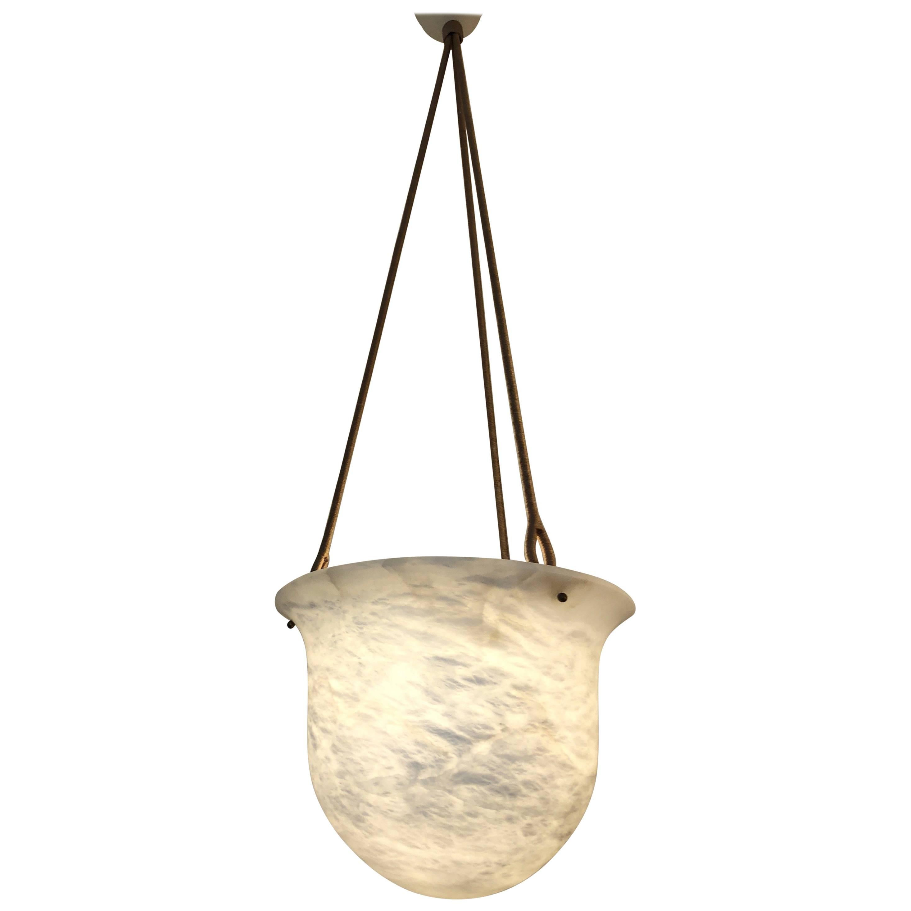 Neoclassical Inverted Bell Alabaster Pendant