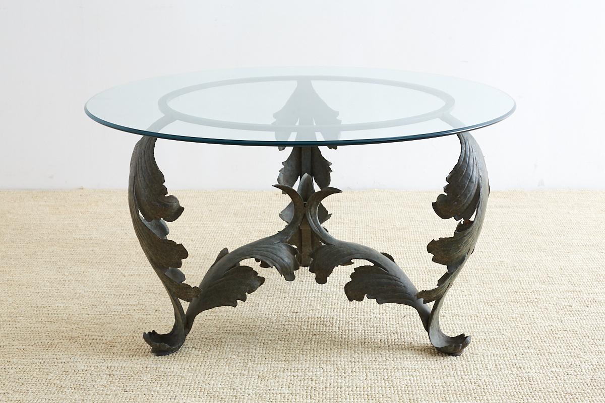Glass Neoclassical Iron Acanthus Leaf Dining Table