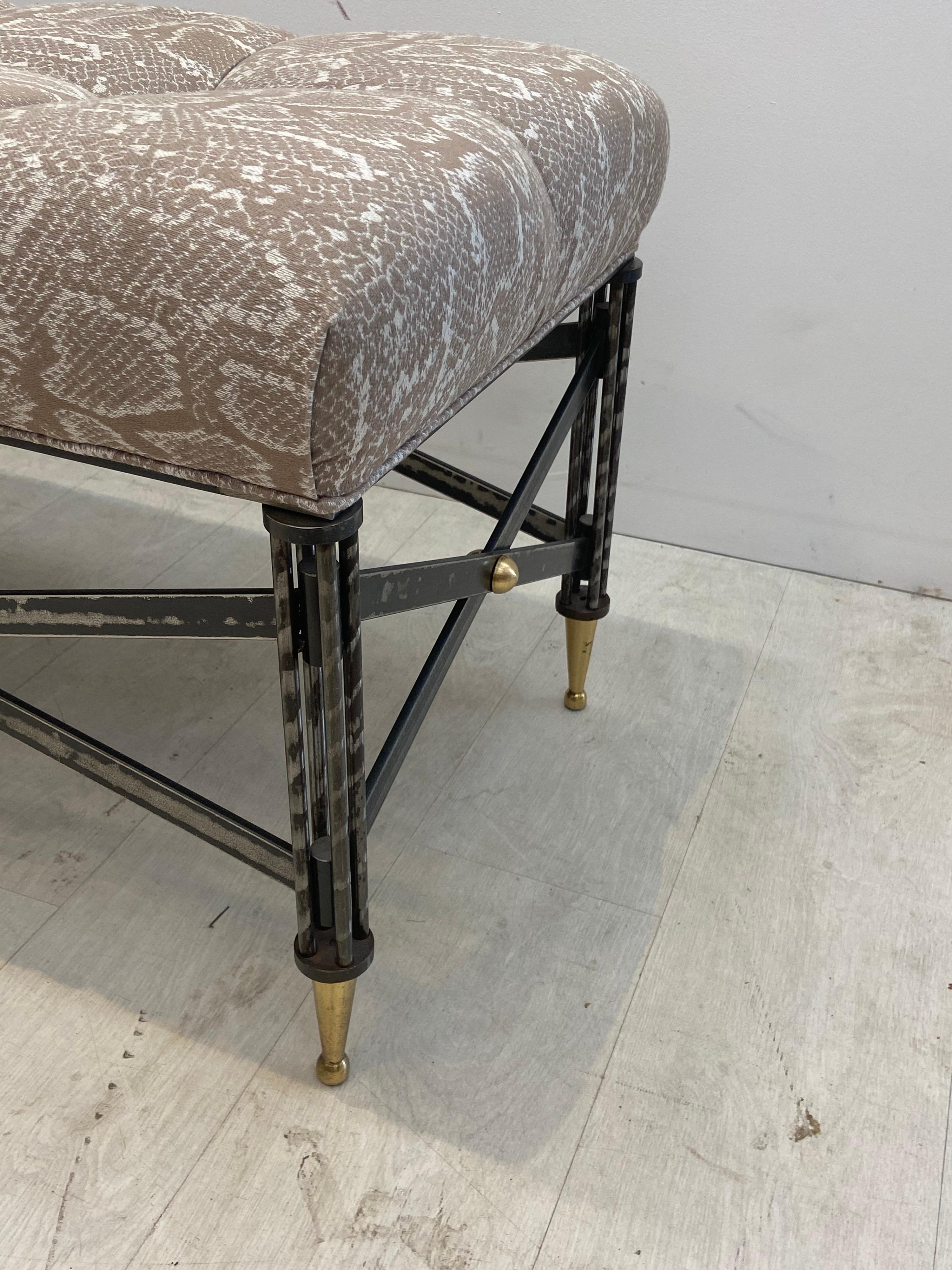 Neoclassical Revival Neoclassical Iron and Brass Upholstered Bench