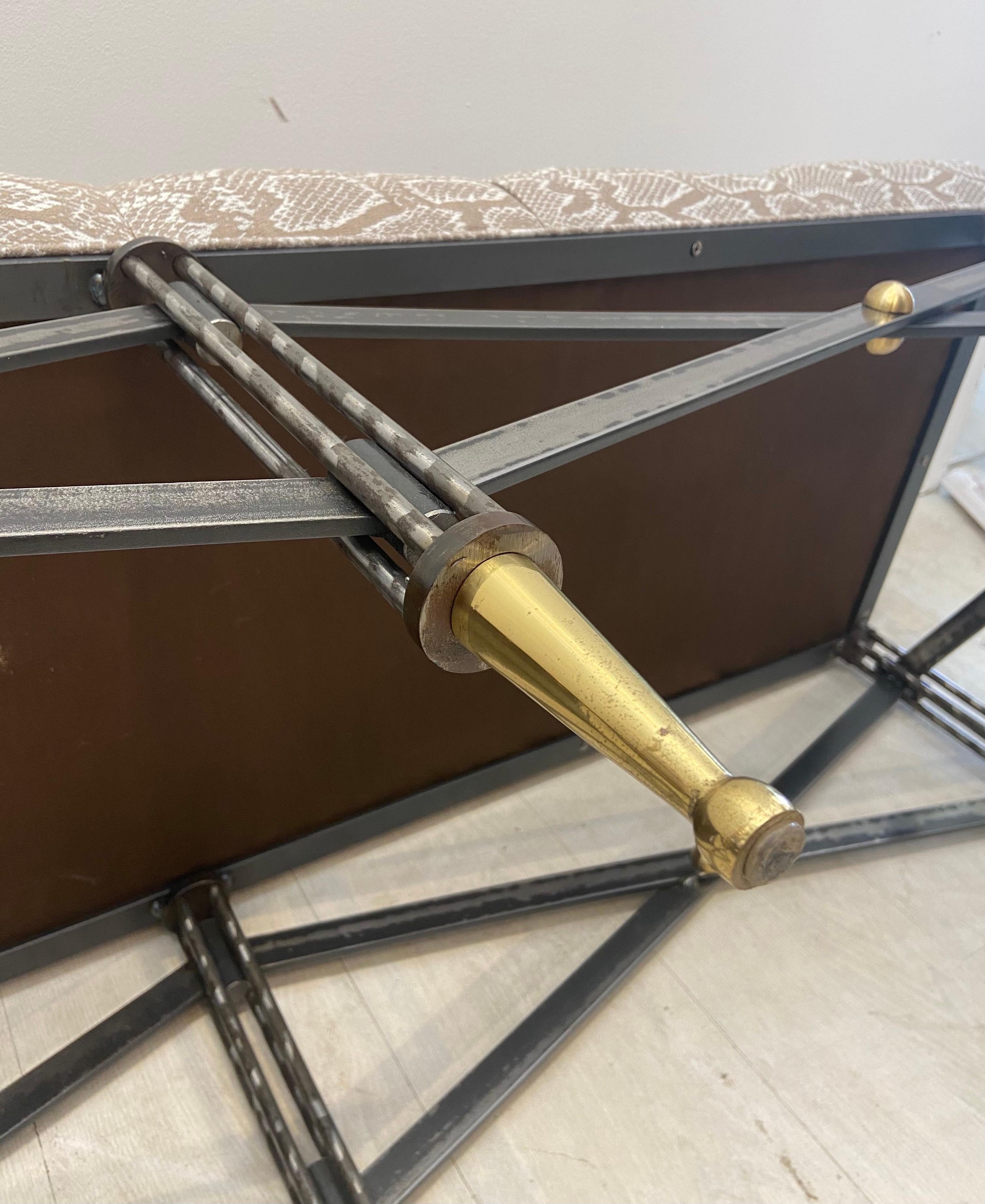 Metal Neoclassical Iron and Brass Upholstered Bench