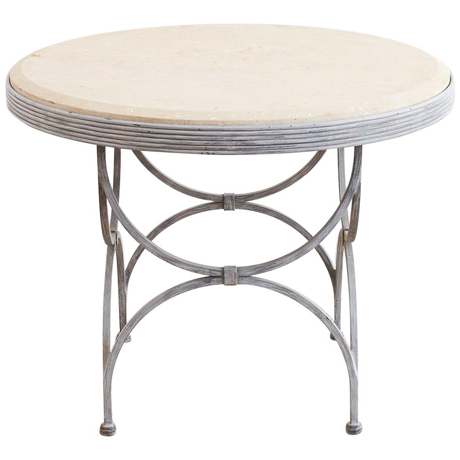 Neoclassical Iron and Stone Patio Garden Table