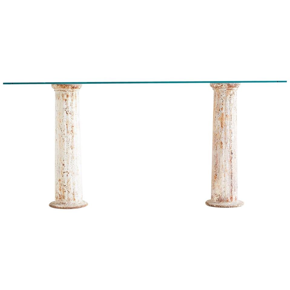 Neoclassical Iron Column Console or Sofa Table