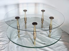 Vintage Neoclassical Italian 1960s Circular Polished Bronze and Glass Cocktail Table