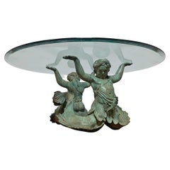 Neoclassical Italian Bronze Putti Di Mare Coffee Table Circa 1970s