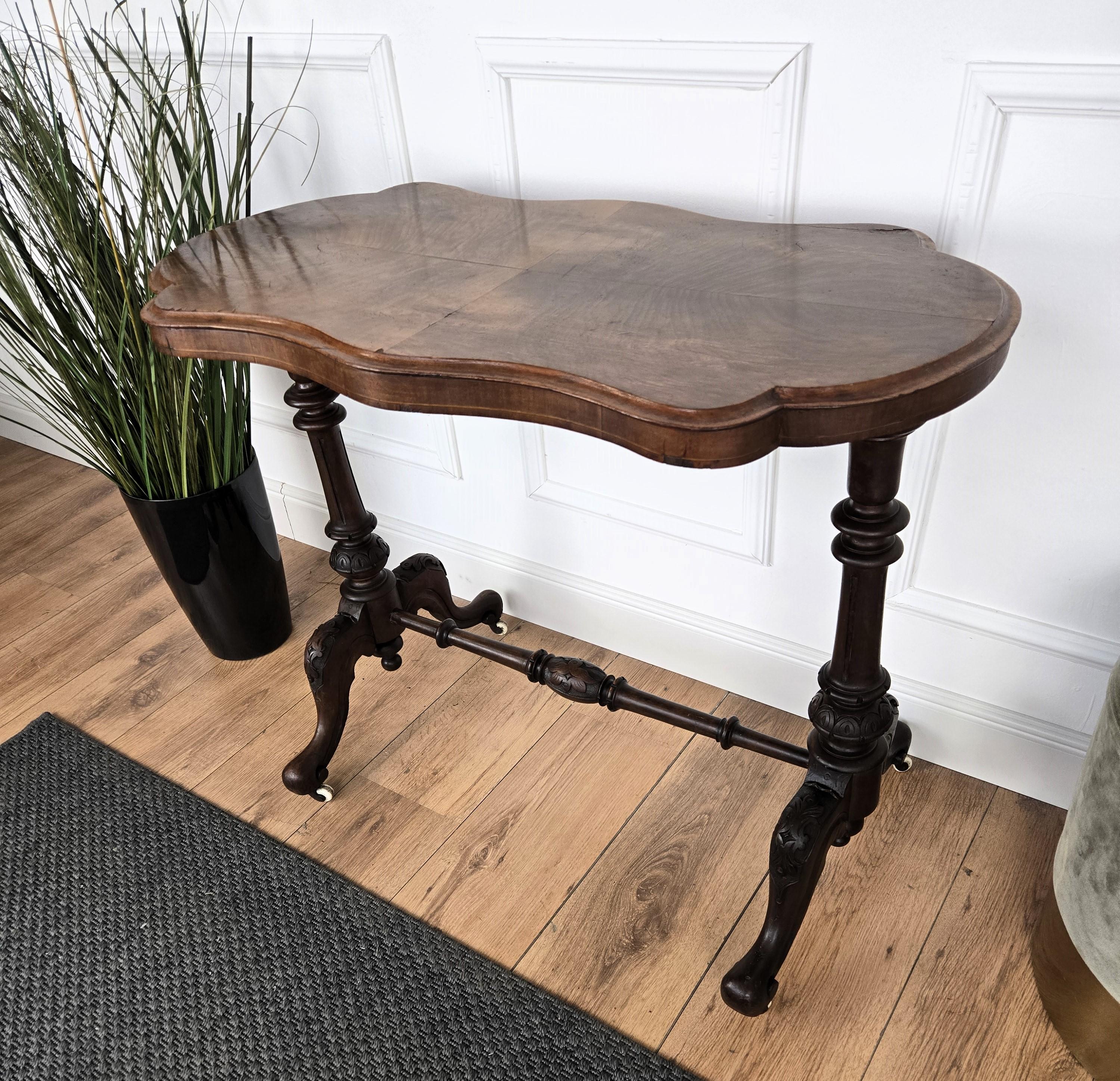 Neoclassical Italian Burl Walnut Wood Coffee Side Table Cart For Sale 4