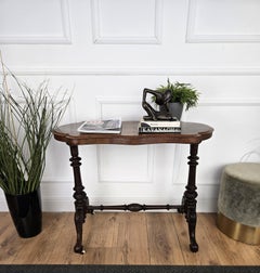 Neoclassical Italian Burl Walnut Wood Coffee Side Table Cart