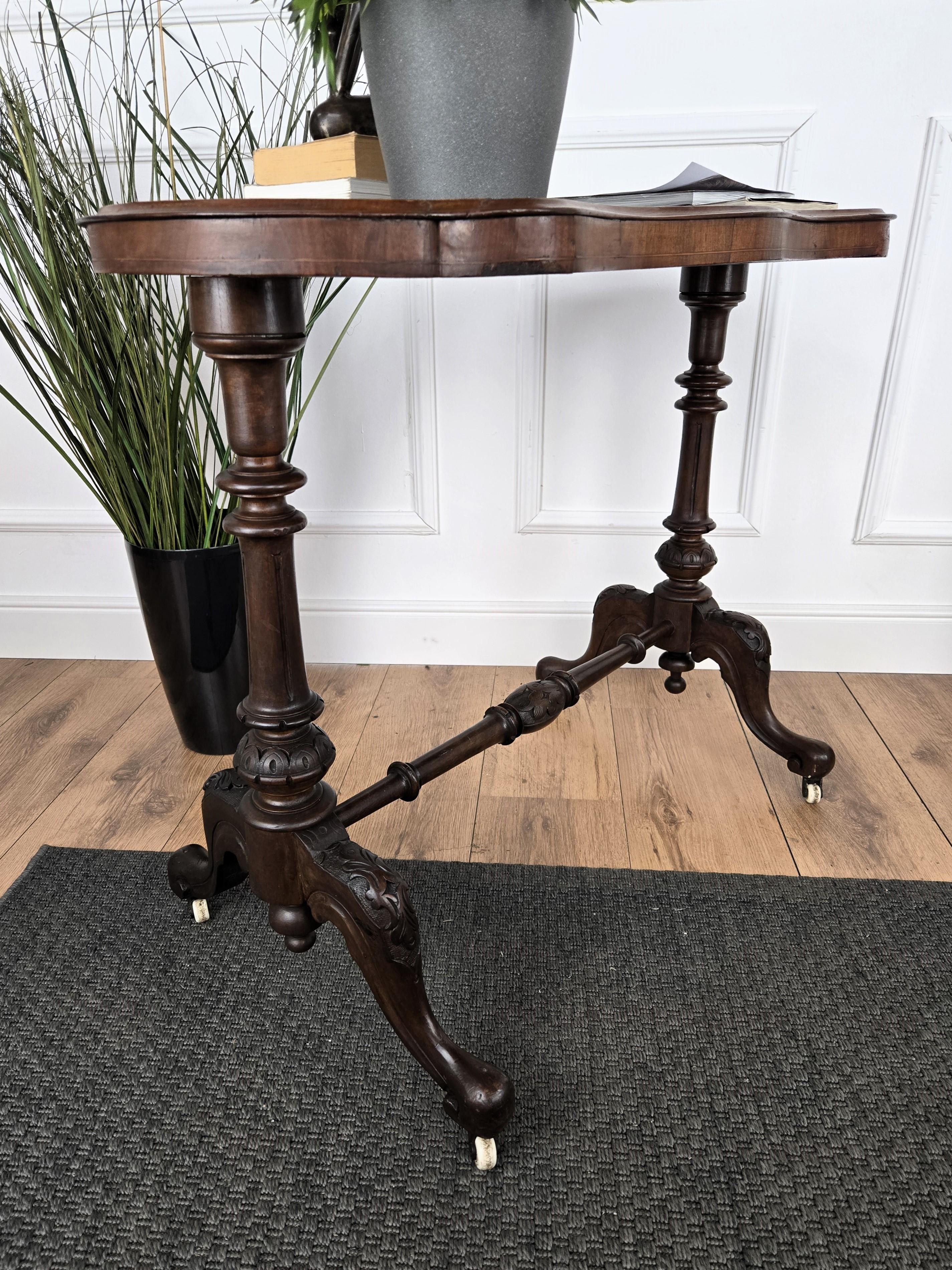 Neoclassical Italian Burl Walnut Wood Coffee Side Table Cart For Sale 2