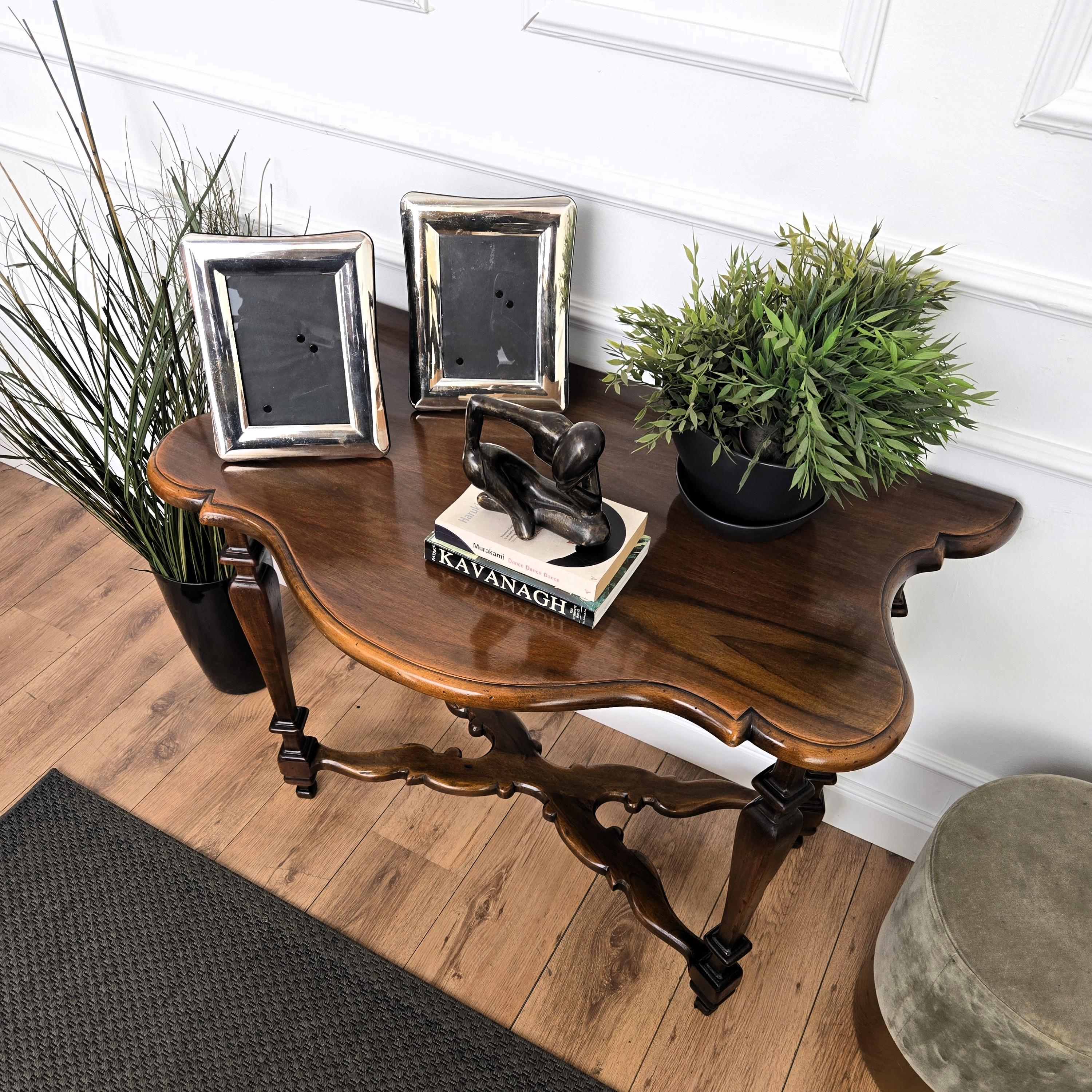 Renaissance Neoclassical Italian Carved Walnut Wood Table Console For Sale