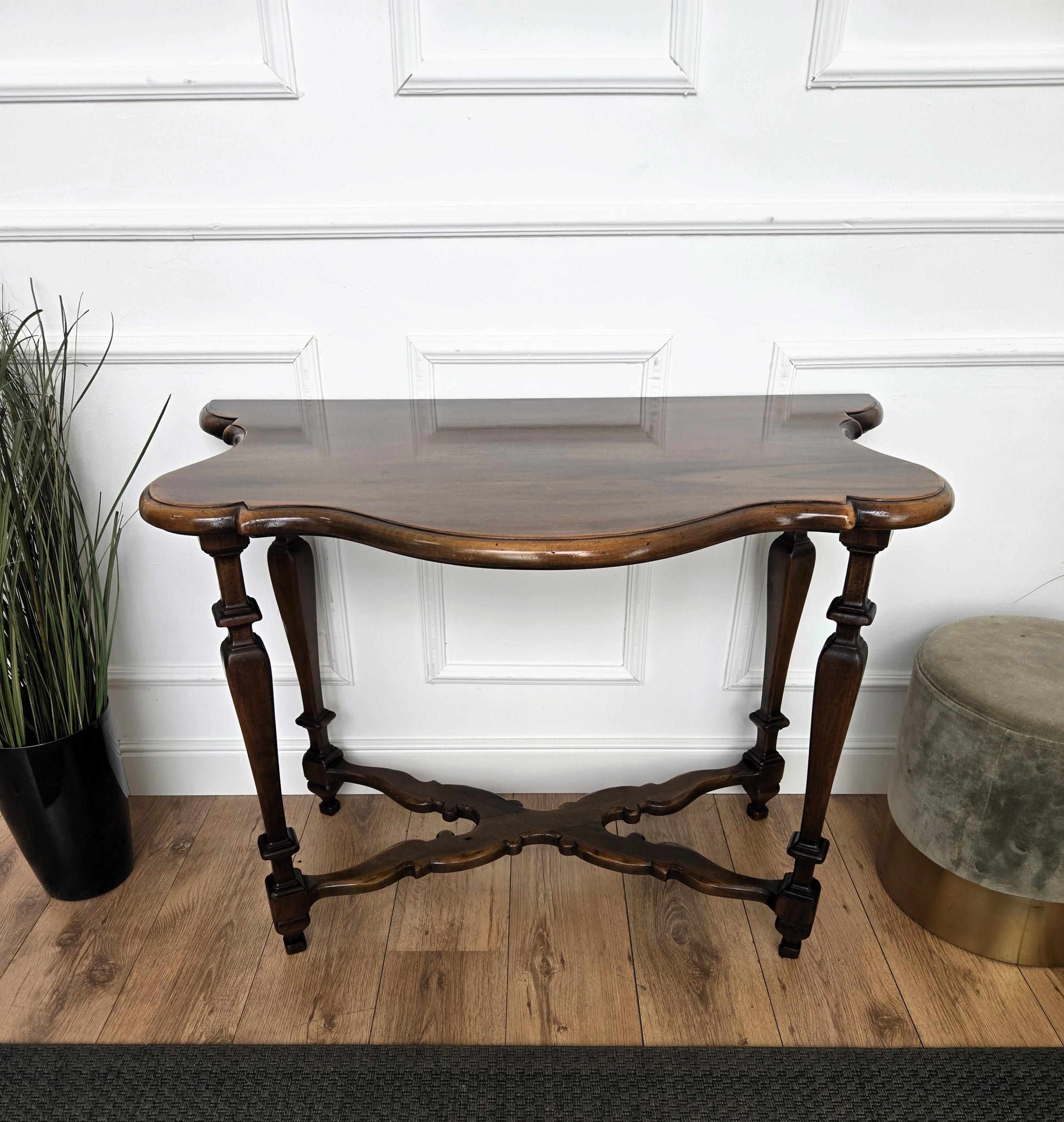 Neoclassical Italian Carved Walnut Wood Table Console For Sale 2