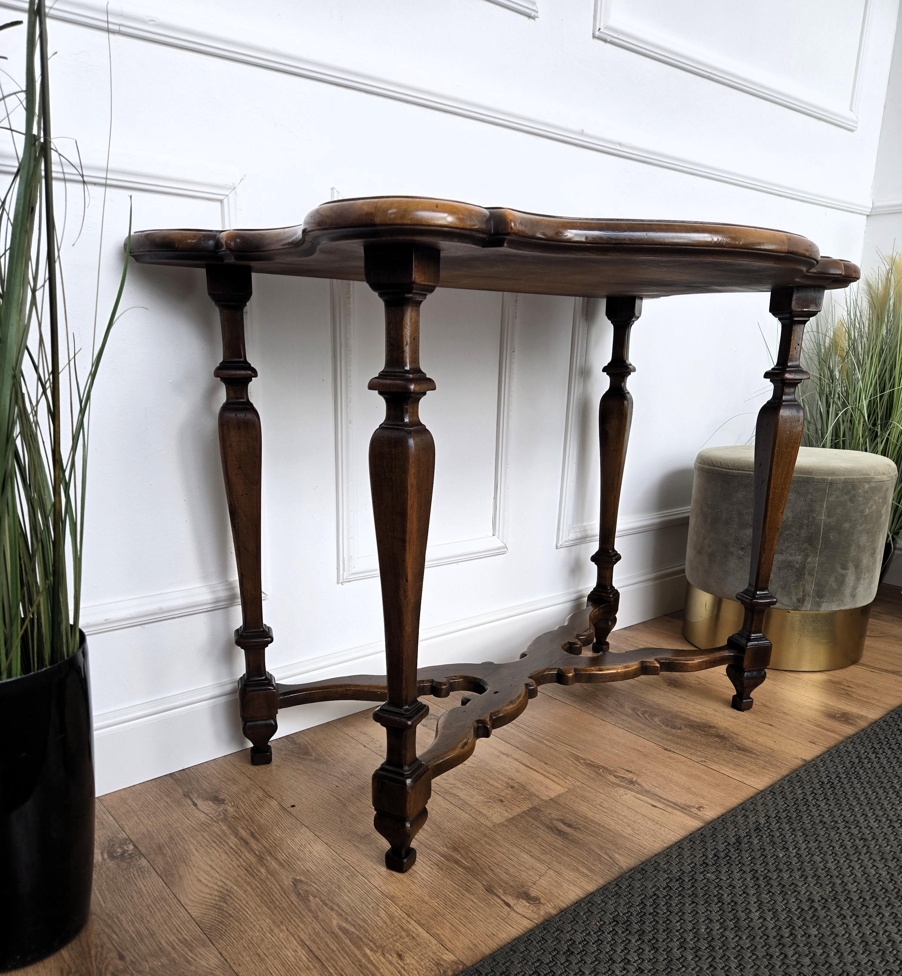 Neoclassical Italian Carved Walnut Wood Table Console For Sale 3