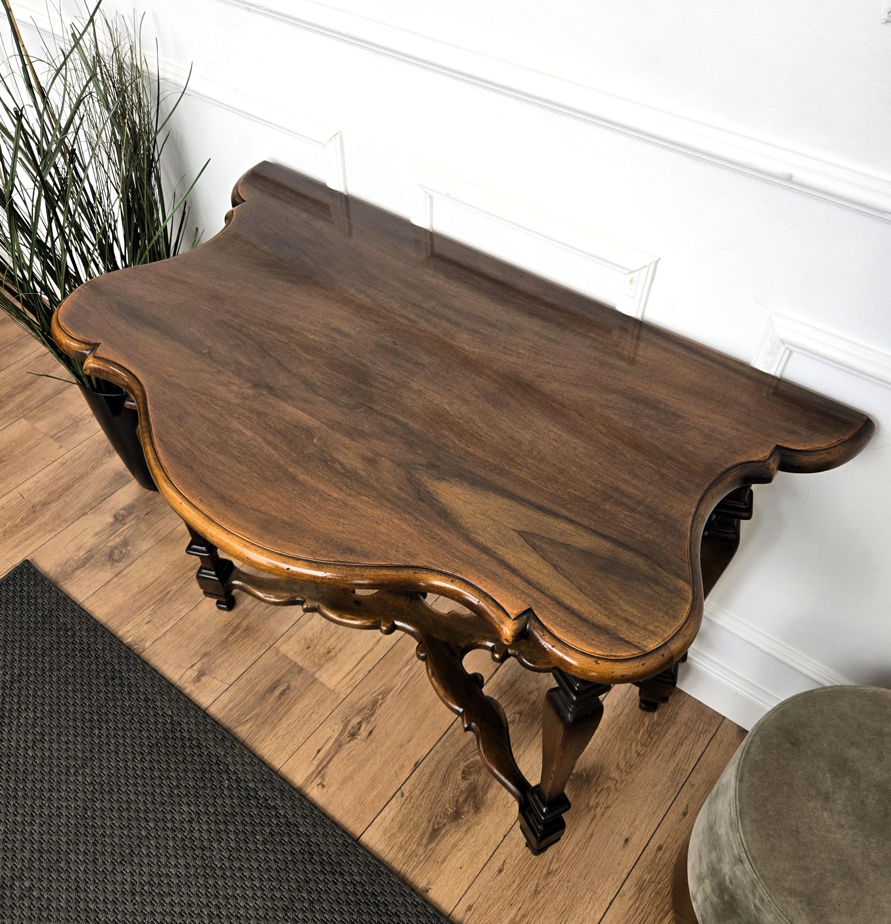 Neoclassical Italian Carved Walnut Wood Table Console For Sale 4