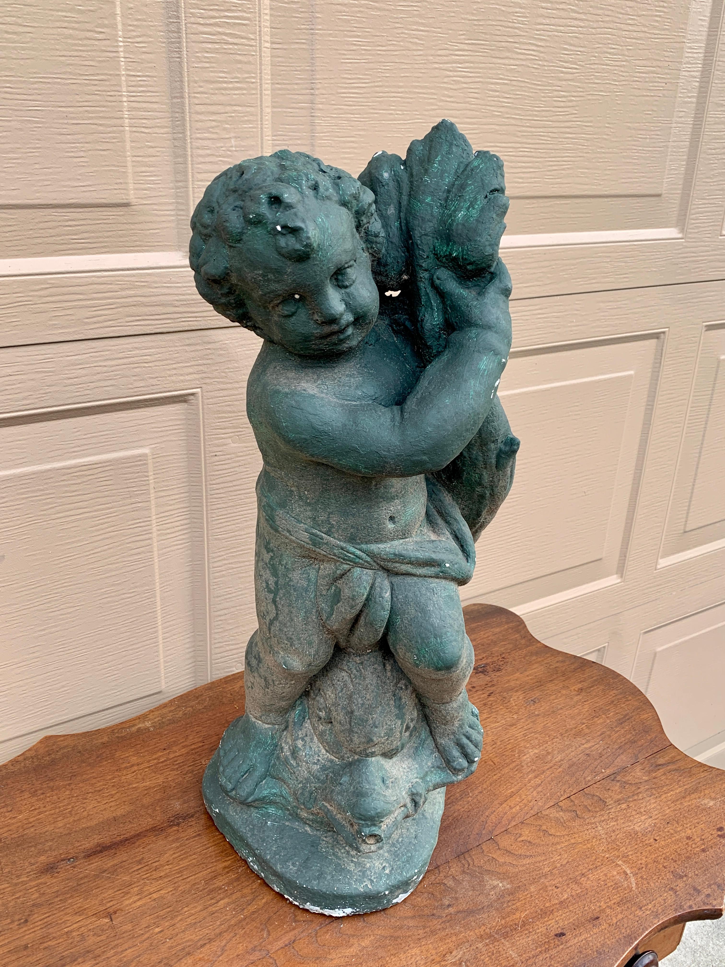 American Neoclassical Italian Cherub or Putto Cast Stone Garden Statue For Sale