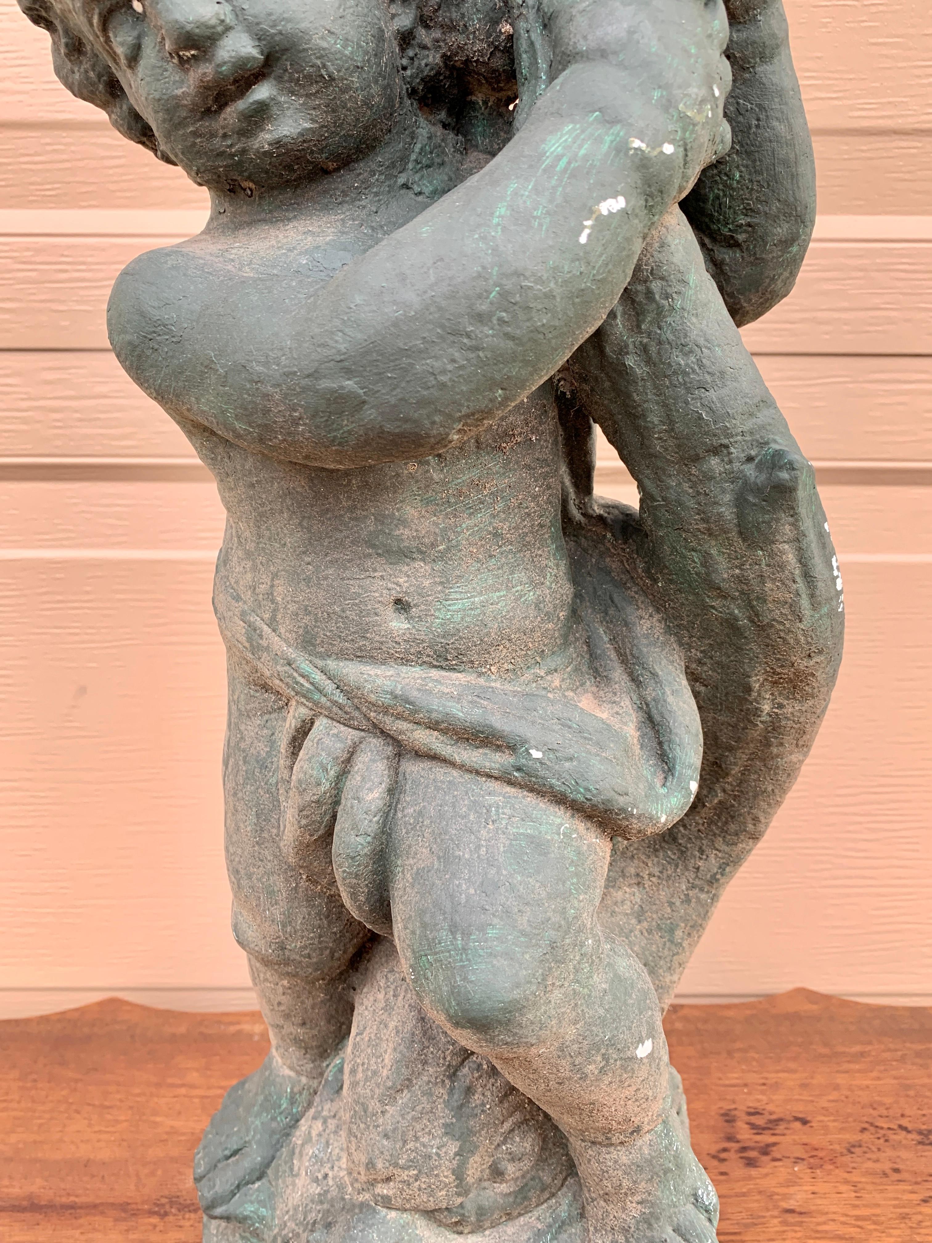 20th Century Neoclassical Italian Cherub or Putto Cast Stone Garden Statue For Sale