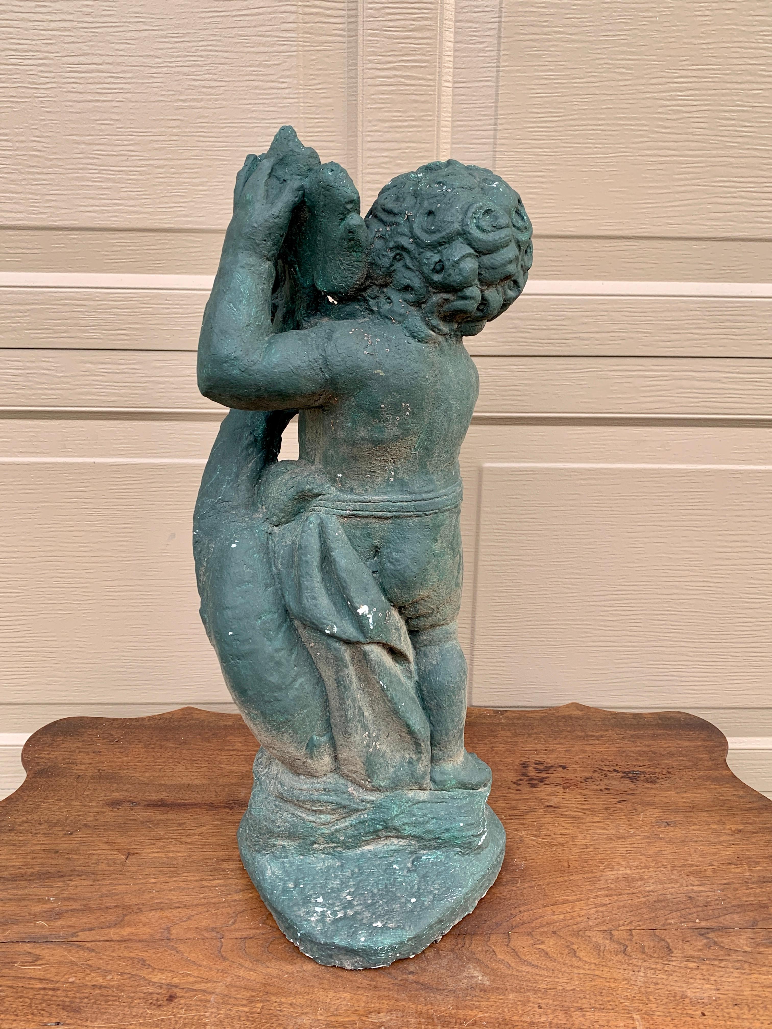 Neoclassical Italian Cherub or Putto Cast Stone Garden Statue For Sale 3