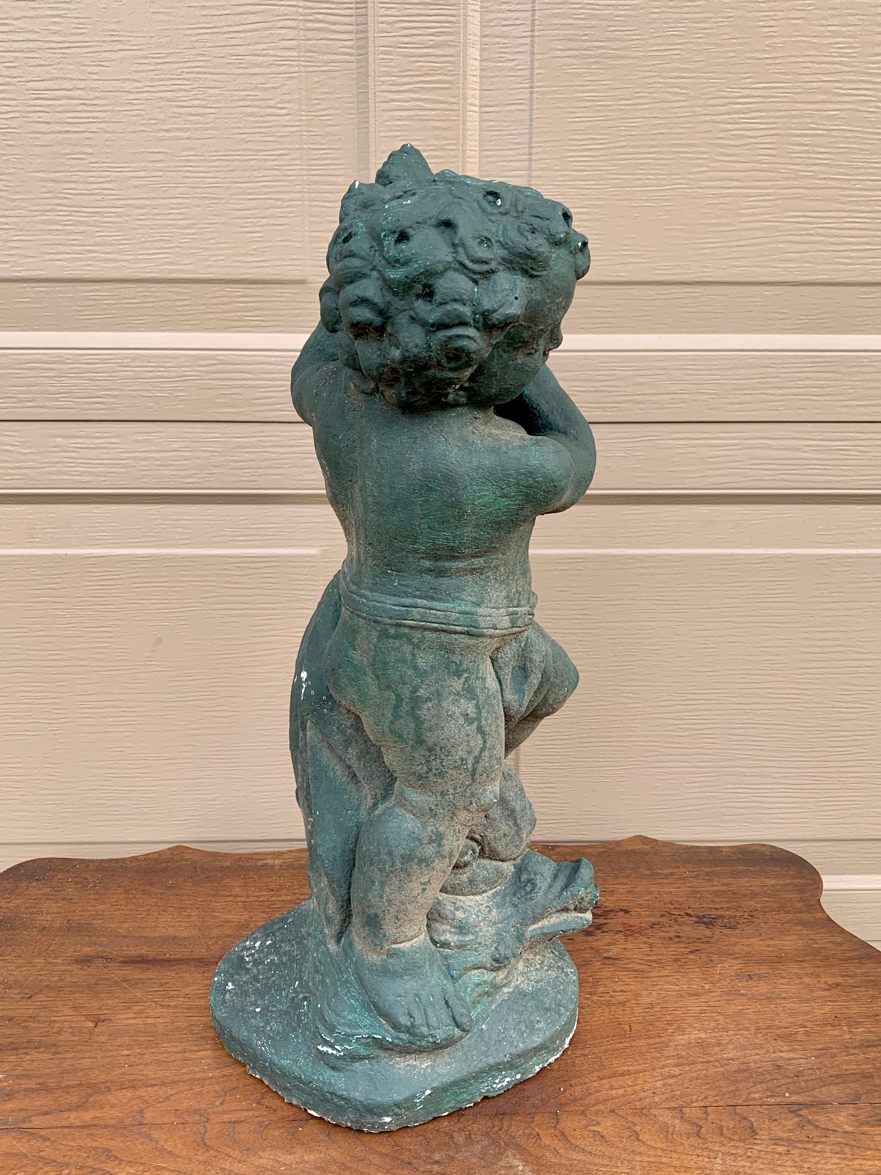 Neoclassical Italian Cherub or Putto Cast Stone Garden Statue For Sale 4