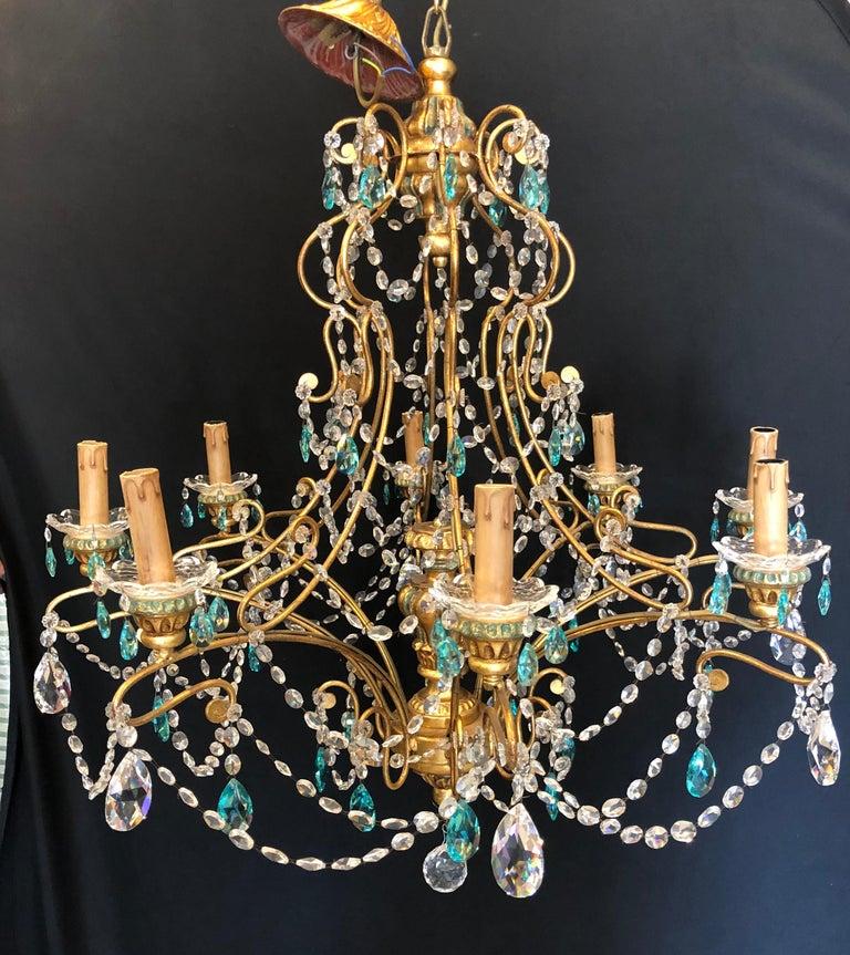 Neoclassical Italian Crystal Chandelier Handcrafted in Gilt Metal 6