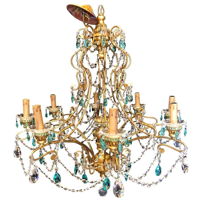 Neoclassical Italian Crystal Chandelier Handcrafted in Gilt Metal
