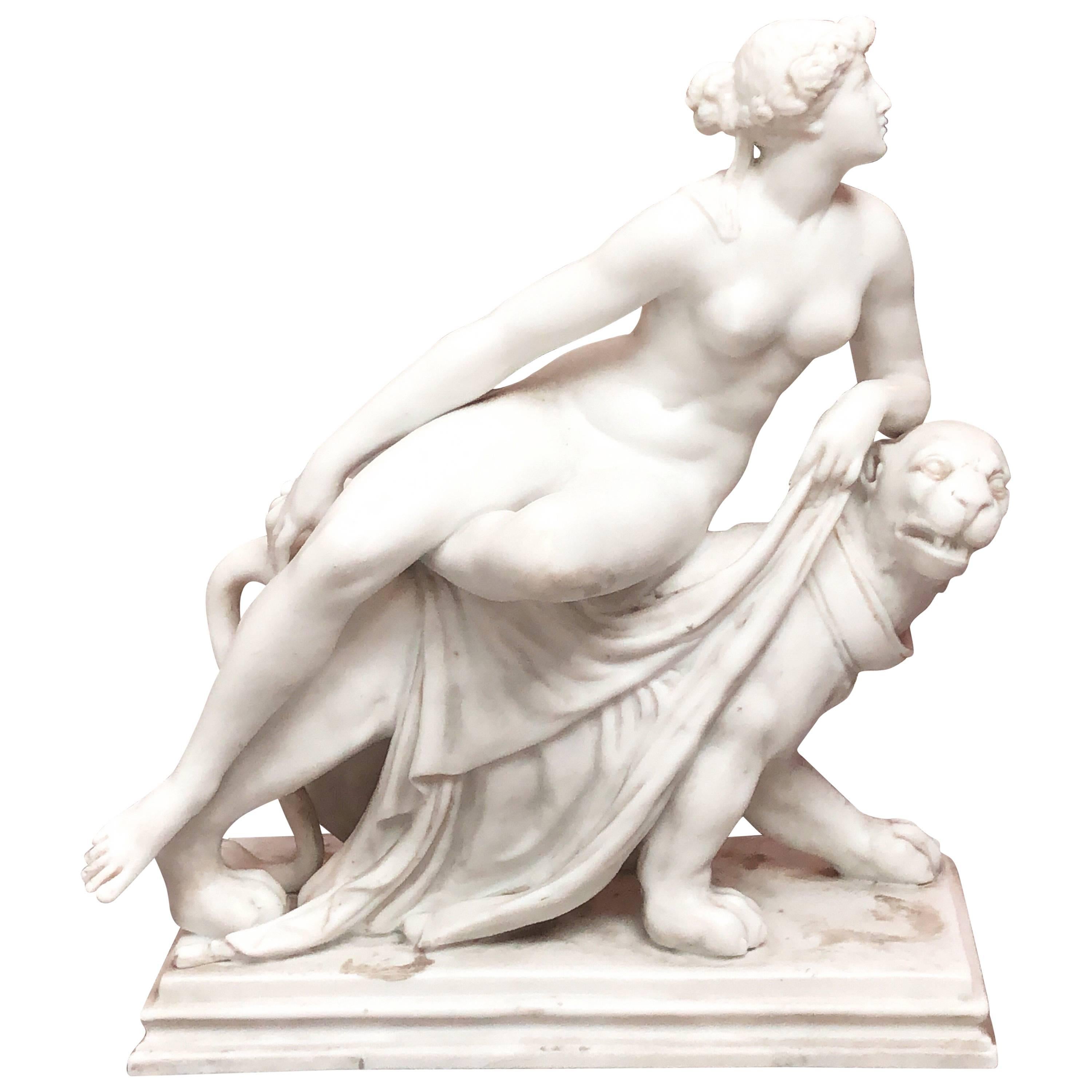 Neoclassical Italian Dannecker Ariadne Marble Figure 19th Century, Signed