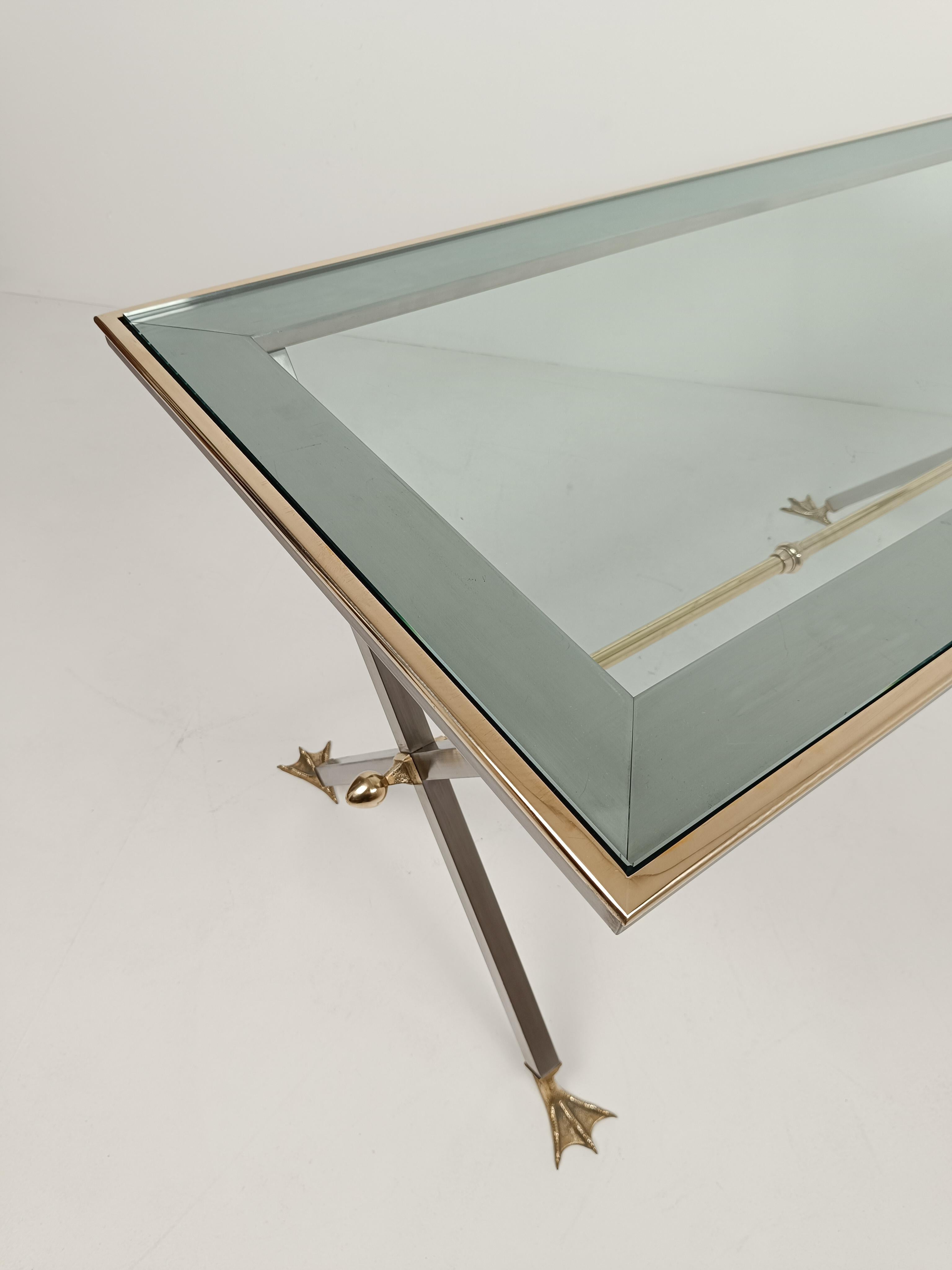 Neoclassical Italian Desk Console /Table in Metal and Brass By Banci Firenze 70s For Sale 5