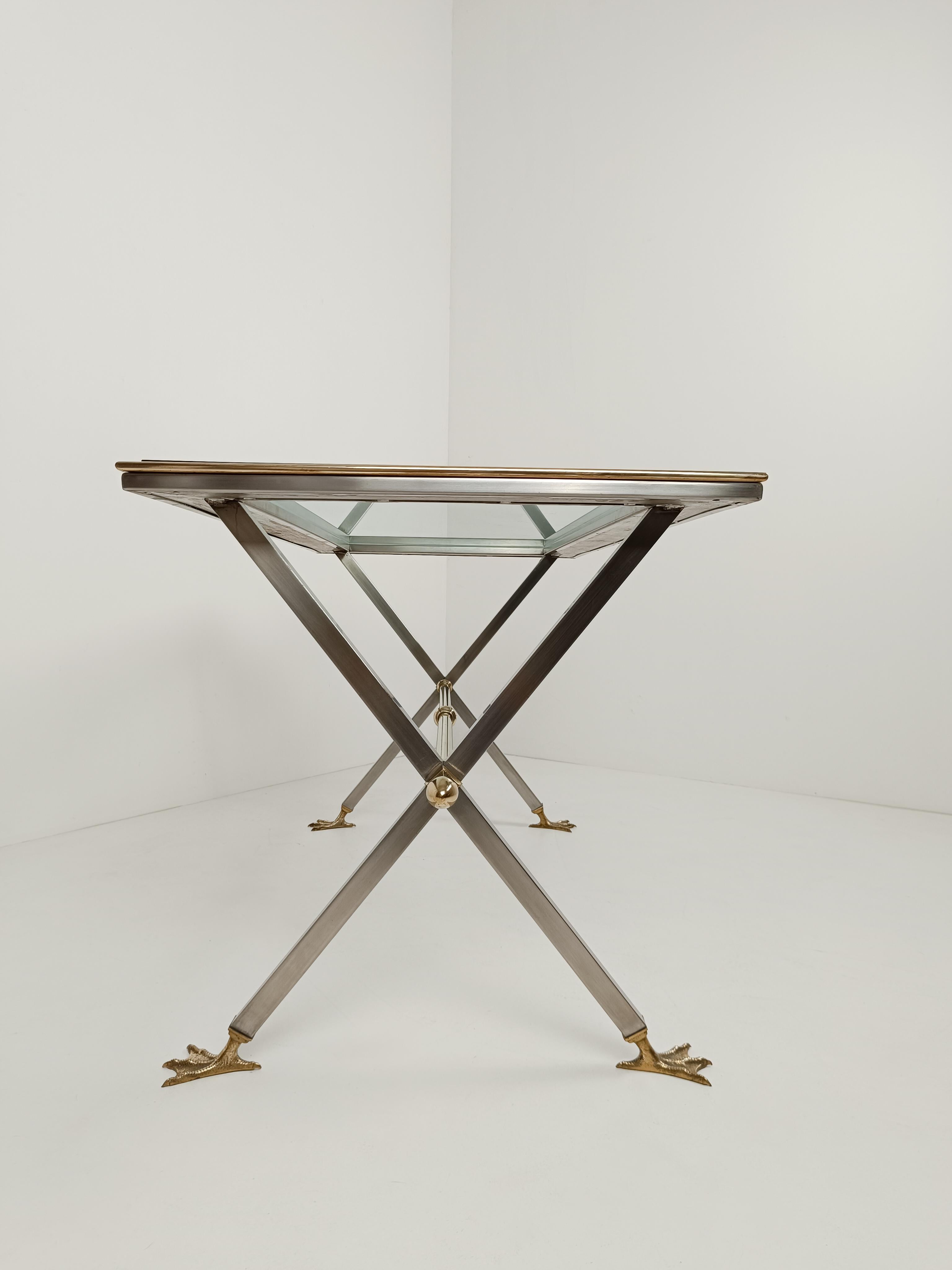 Neoclassical Italian Desk Console /Table in Metal and Brass By Banci Firenze 70s For Sale 6