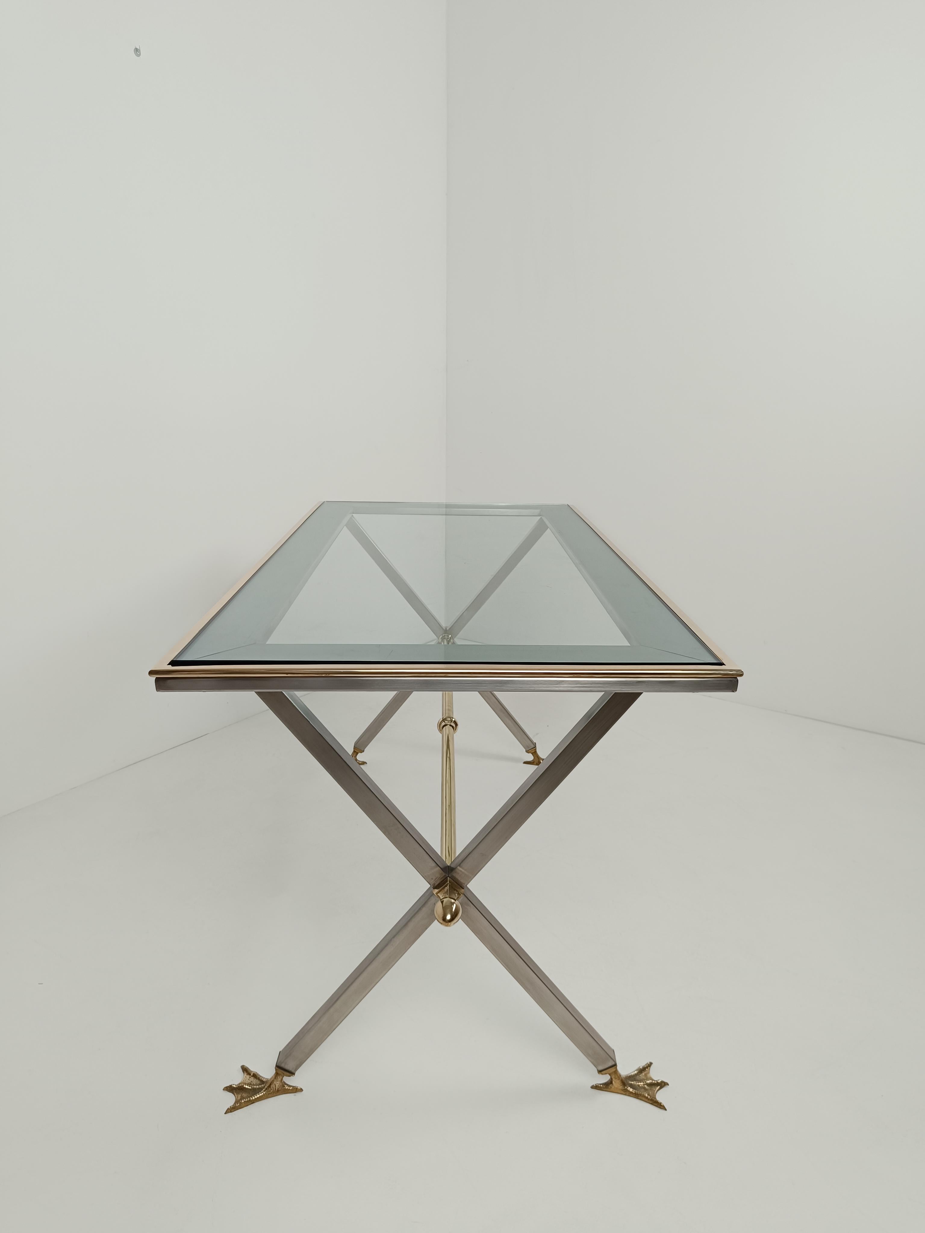 Neoclassical Italian Desk Console /Table in Metal and Brass By Banci Firenze 70s For Sale 8