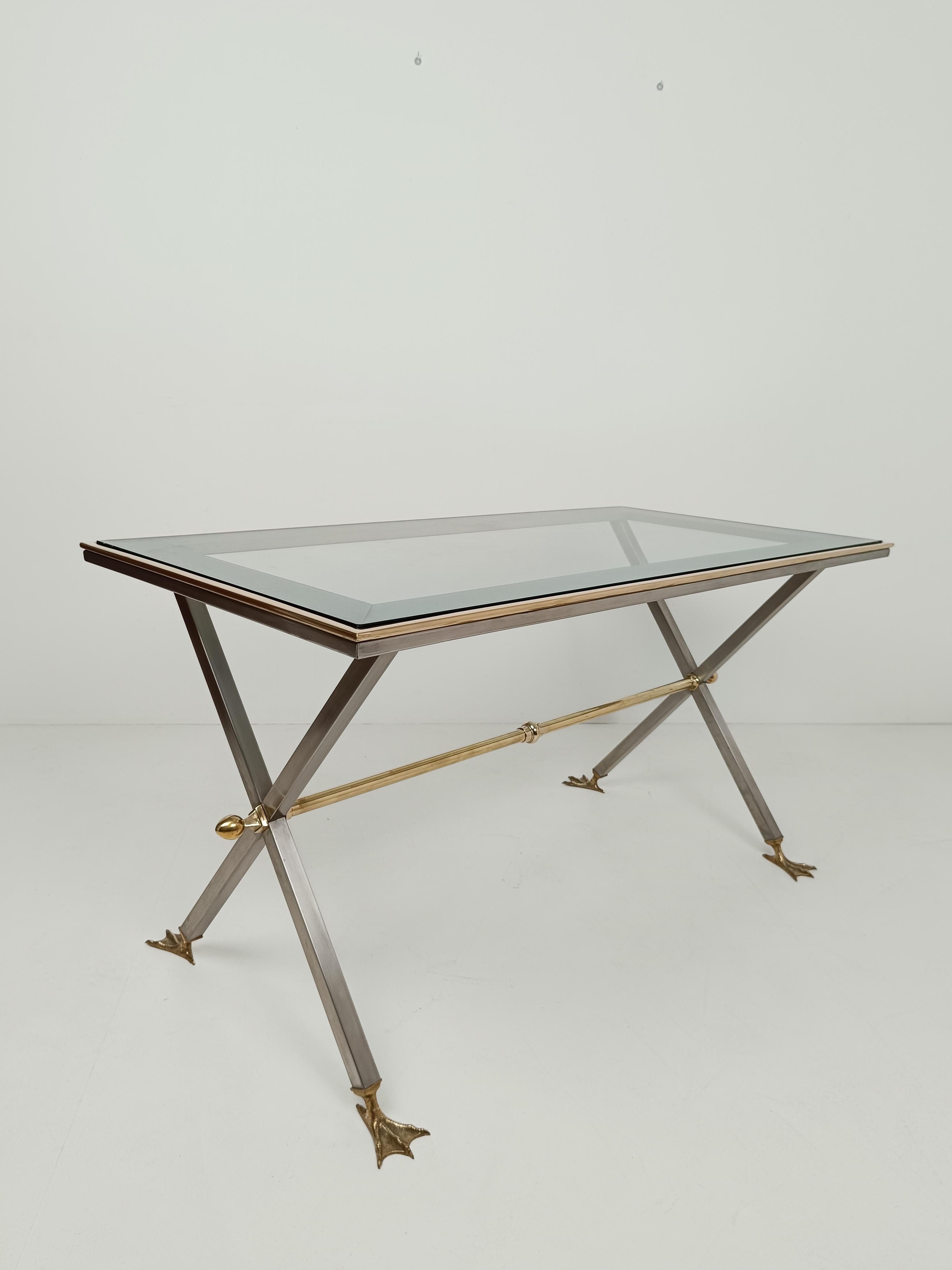 Neoclassical Italian Desk Console /Table in Metal and Brass By Banci Firenze 70s For Sale 9