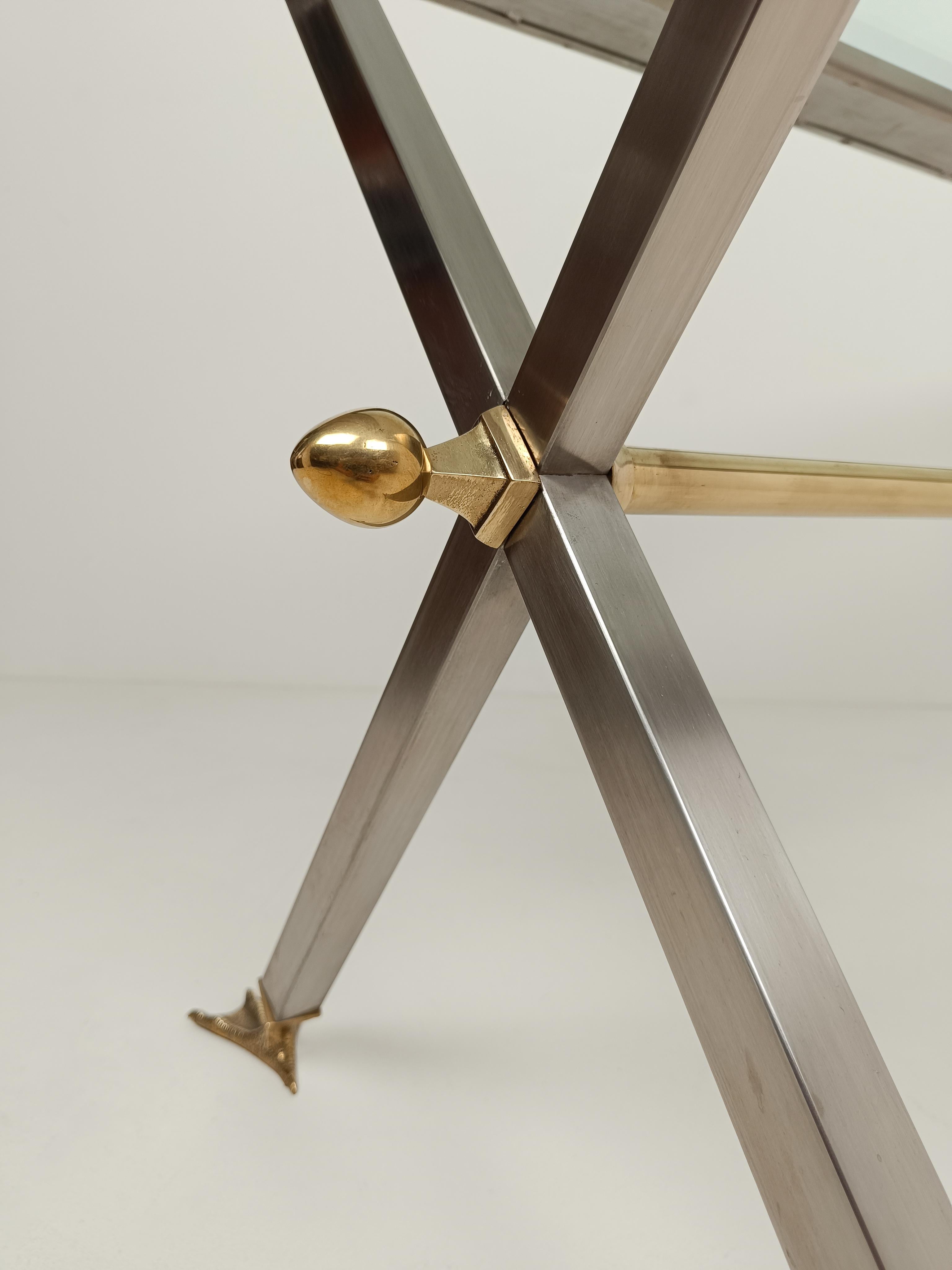 Neoclassical Italian Desk Console /Table in Metal and Brass By Banci Firenze 70s For Sale 11