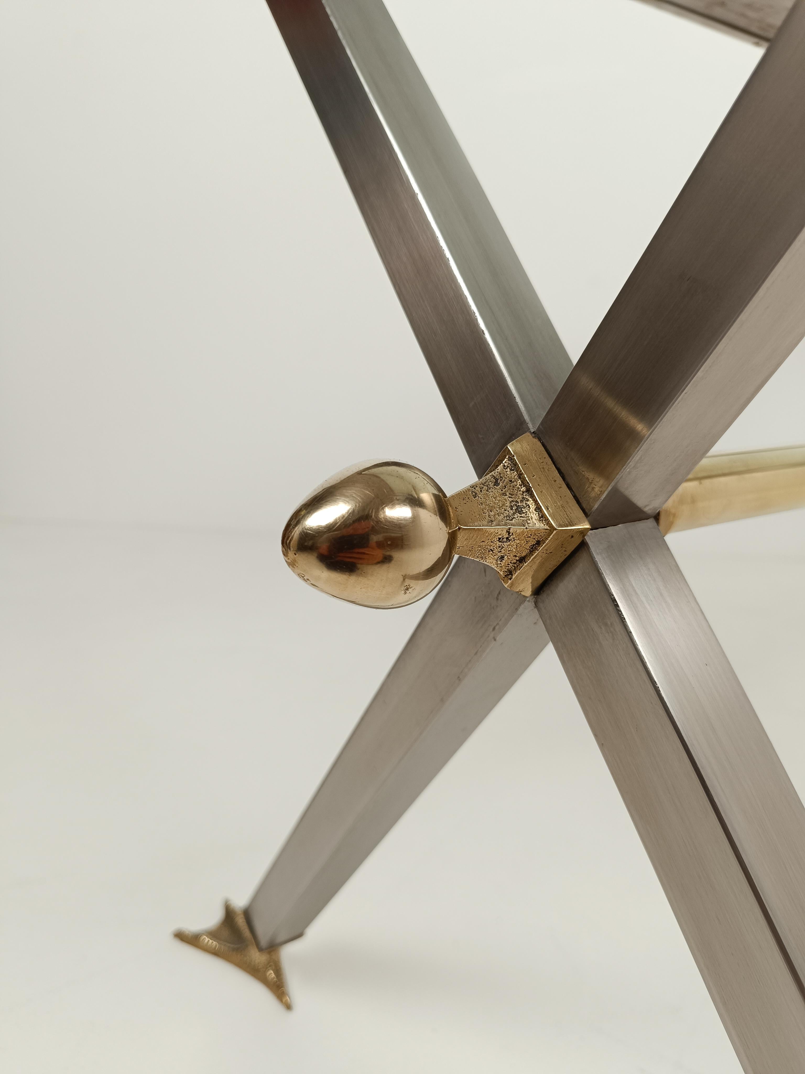 Neoclassical Italian Desk Console /Table in Metal and Brass By Banci Firenze 70s For Sale 12