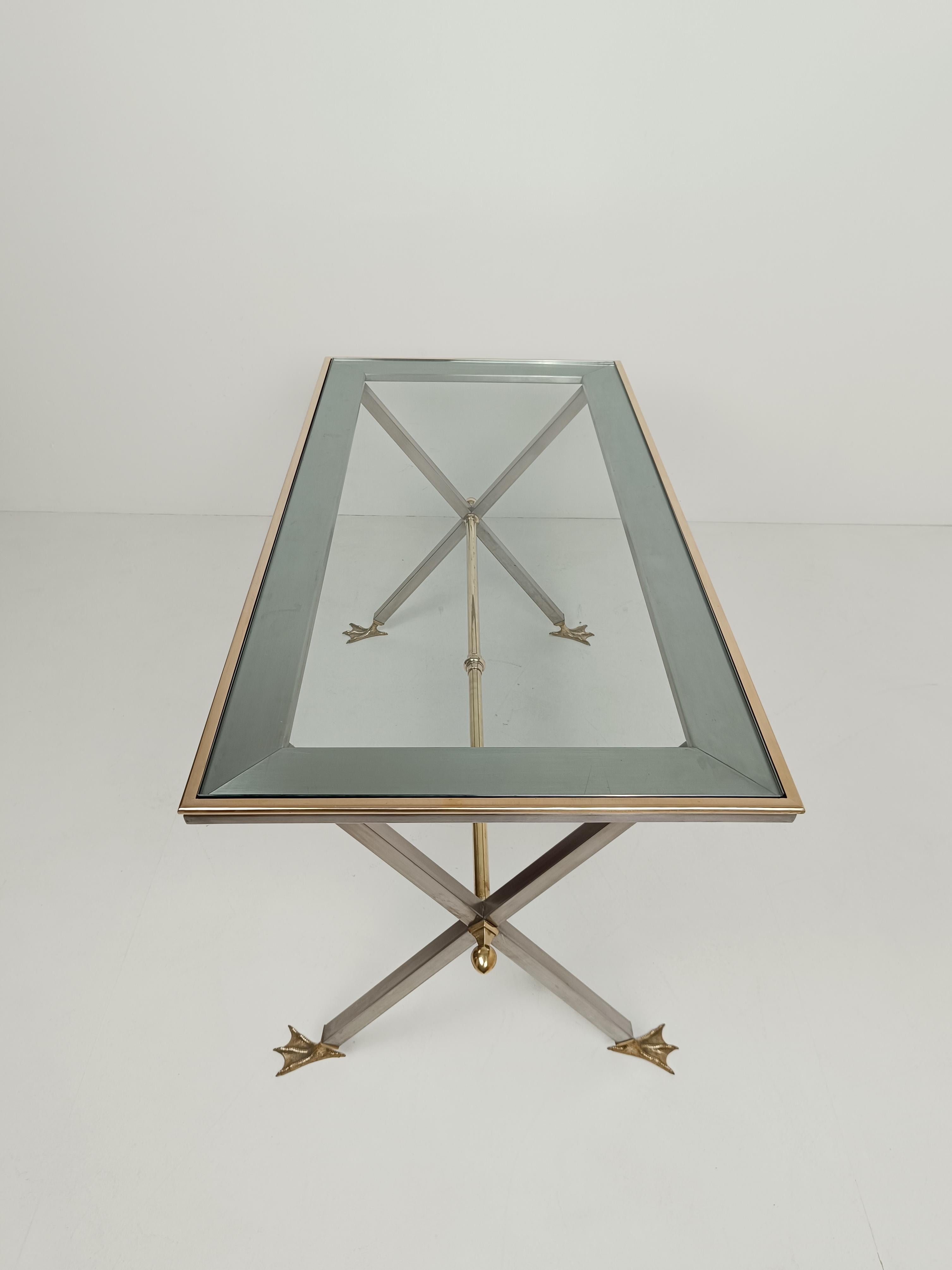 Neoclassical Italian Desk Console /Table in Metal and Brass By Banci Firenze 70s For Sale 13